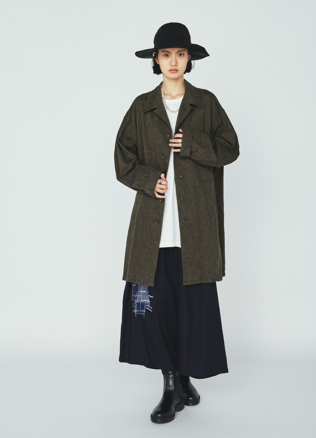 COTTON/LINEN CANVAS SOFRON OVERSIZED LONG SHIRT BLOUSON WITH WORK DETAIL