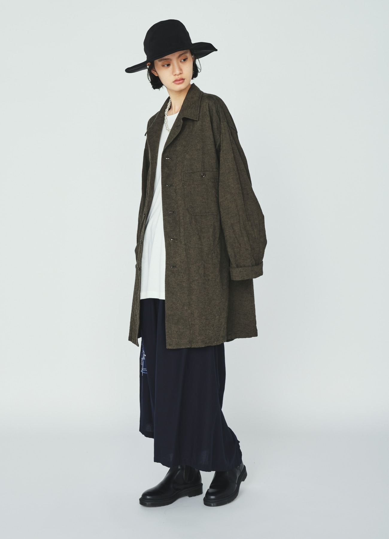 COTTON/LINEN CANVAS SOFRON OVERSIZED LONG SHIRT BLOUSON WITH WORK DETAIL