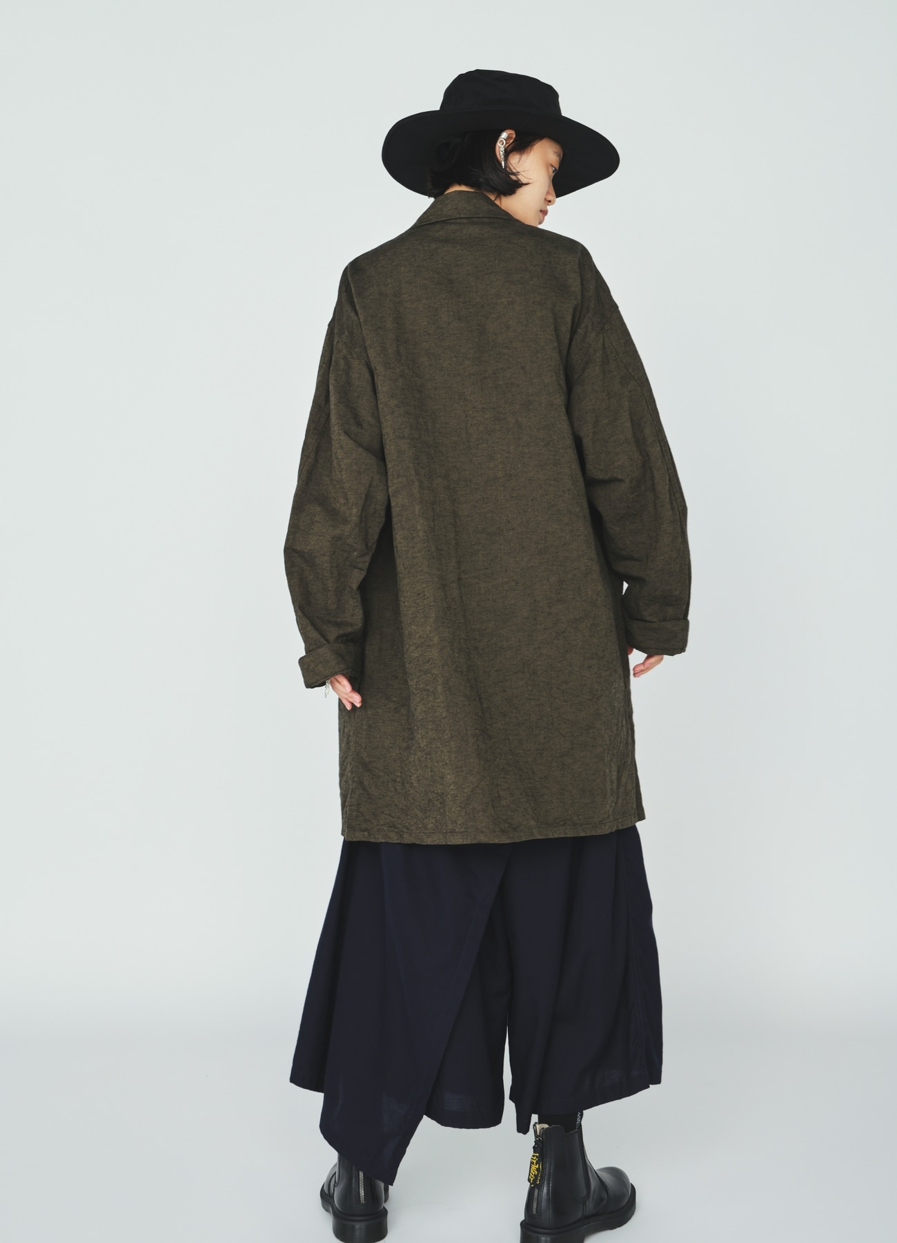 COTTON/LINEN CANVAS SOFRON OVERSIZED LONG SHIRT BLOUSON WITH WORK DETAIL