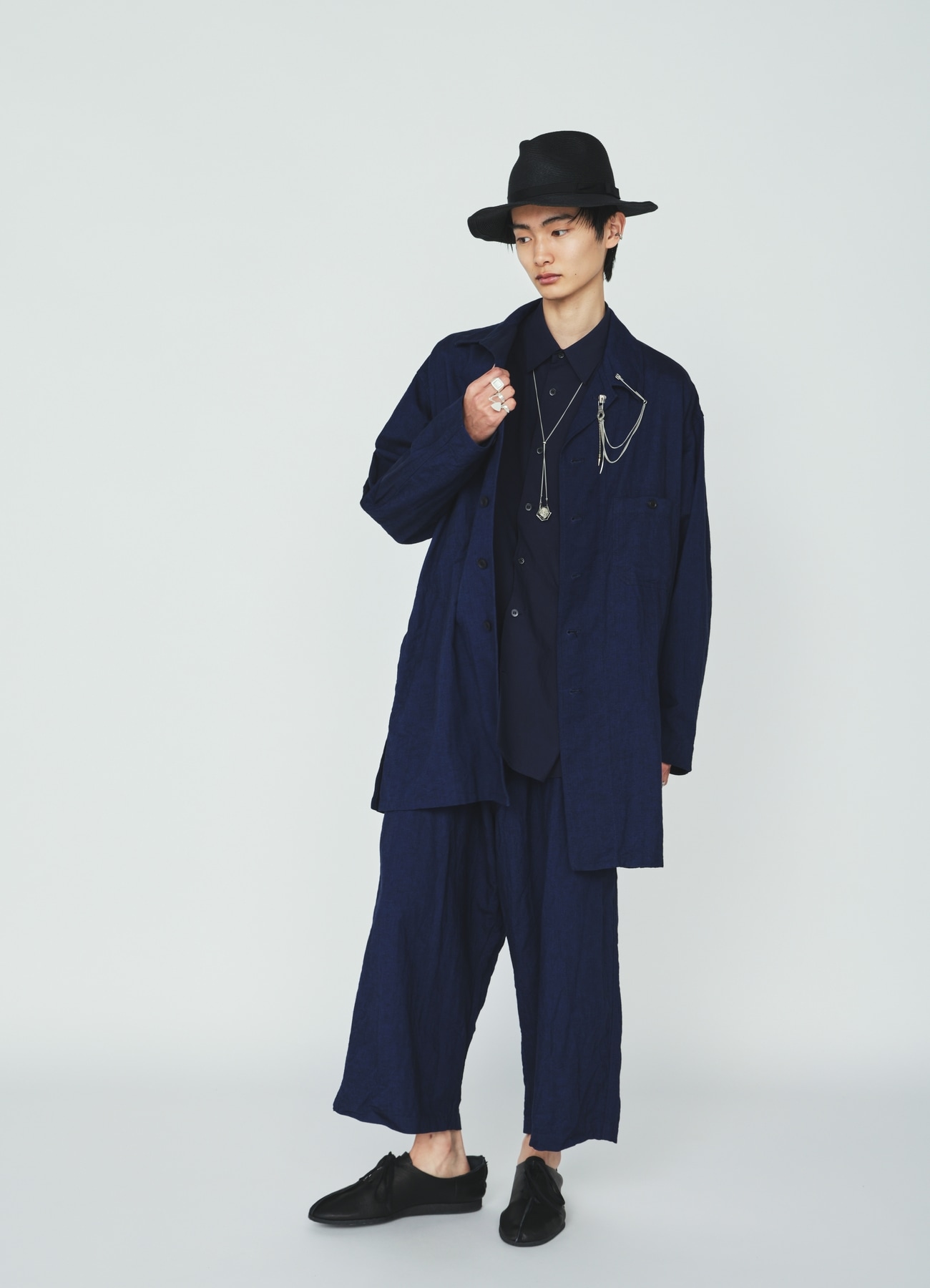 COTTON/LINEN CANVAS SOFRON OVERSIZED LONG SHIRT BLOUSON WITH WORK DETAIL
