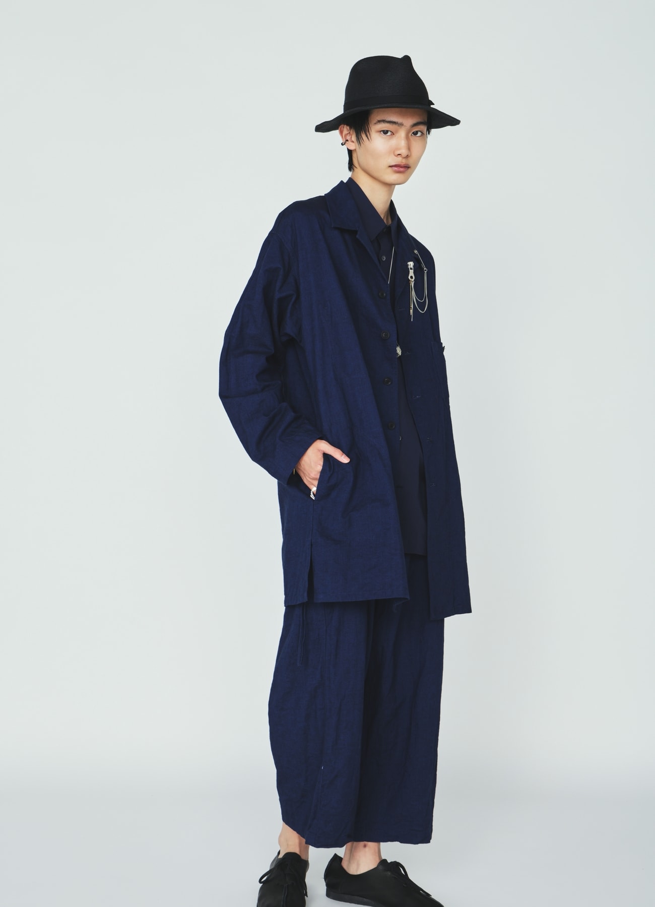 COTTON/LINEN CANVAS SOFRON OVERSIZED LONG SHIRT BLOUSON WITH WORK DETAIL