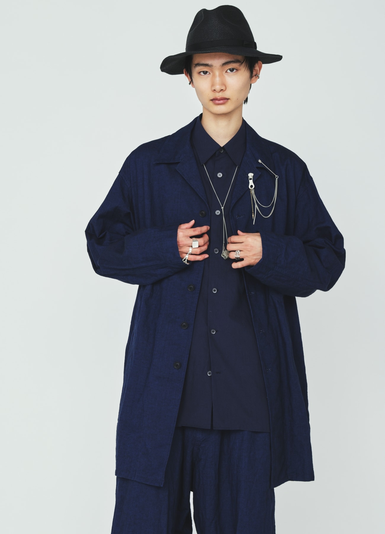 COTTON/LINEN CANVAS SOFRON OVERSIZED LONG SHIRT BLOUSON WITH WORK DETAIL