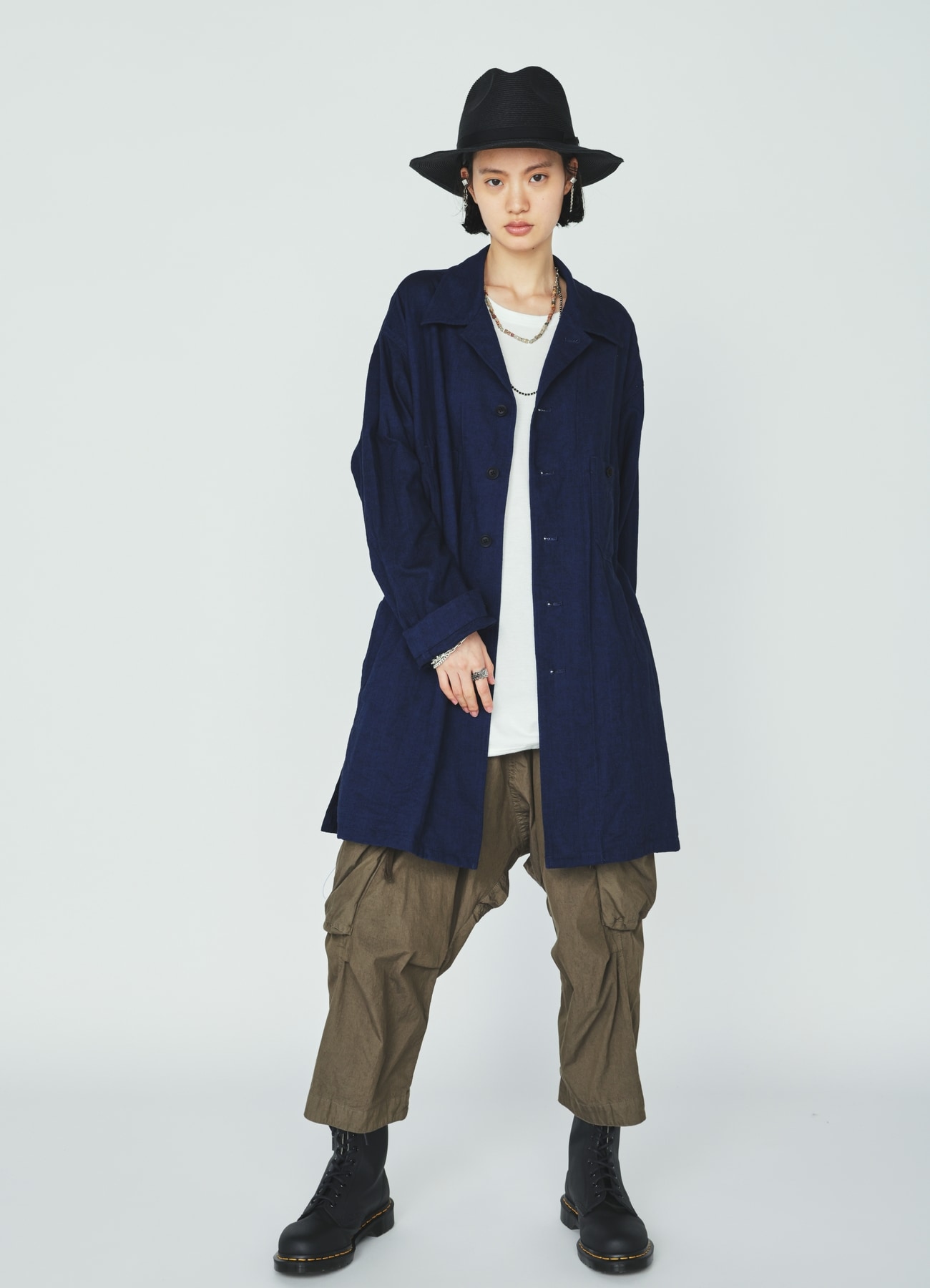 COTTON/LINEN CANVAS SOFRON OVERSIZED LONG SHIRT BLOUSON WITH WORK DETAIL