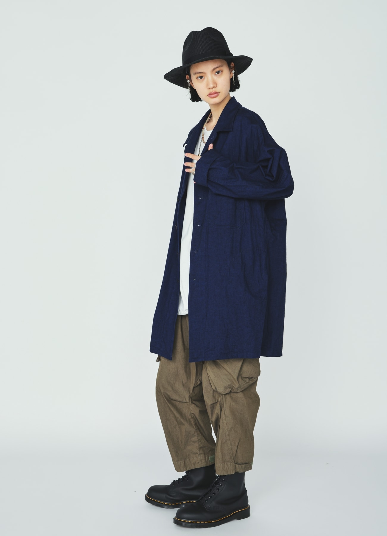 COTTON/LINEN CANVAS SOFRON OVERSIZED LONG SHIRT BLOUSON WITH WORK DETAIL