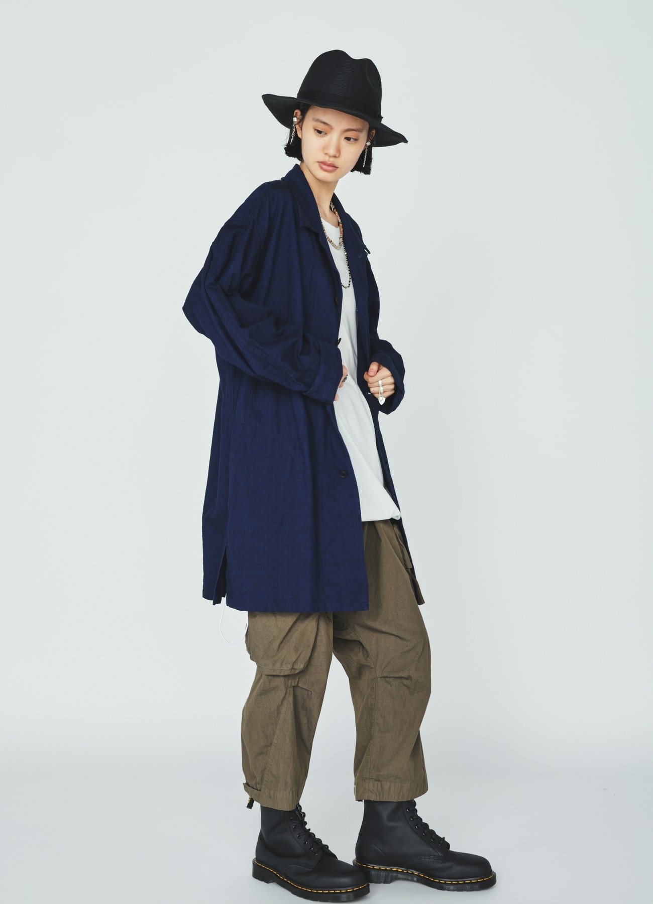 COTTON/LINEN CANVAS SOFRON OVERSIZED LONG SHIRT BLOUSON WITH WORK DETAIL