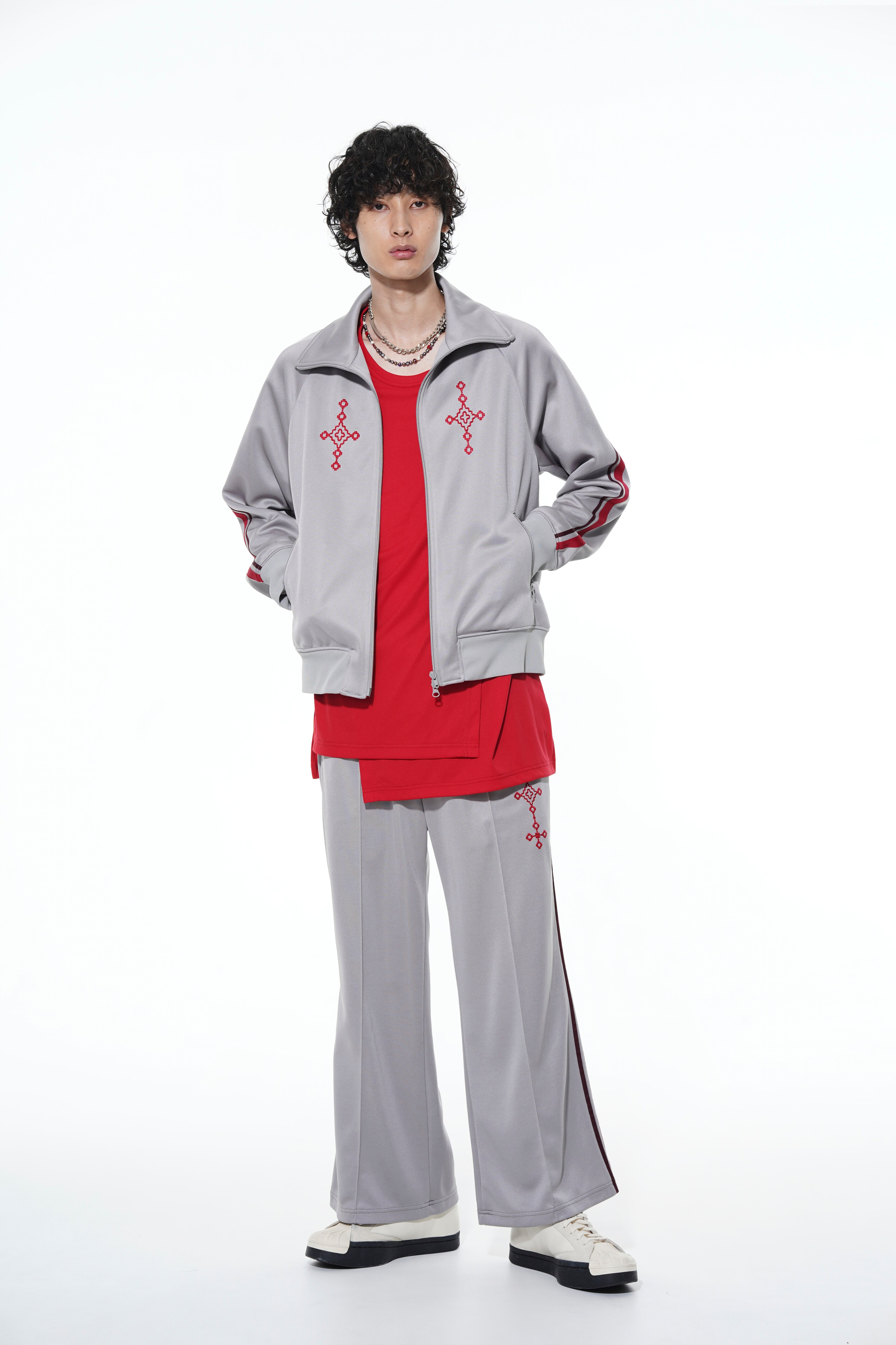 Pe/Smooth Jersey Geometric pattern Embroidery Tape Line Track Jacket