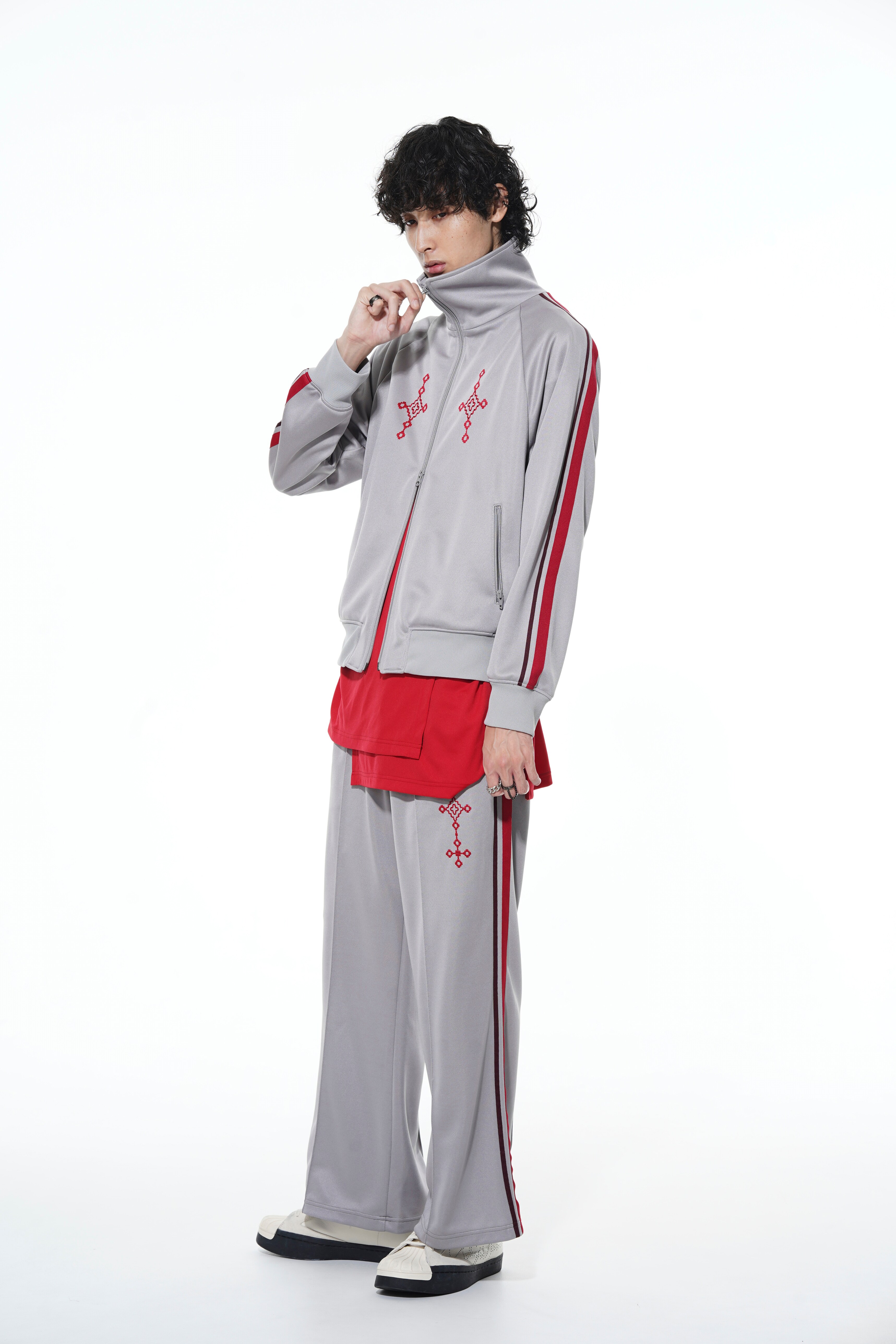 Pe/Smooth Jersey Geometric pattern Embroidery Tape Line Track Jacket