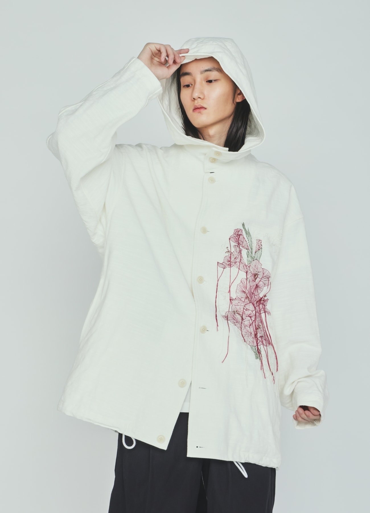 COTTON/LINEN FLOWER EMBROIDERY PARKA