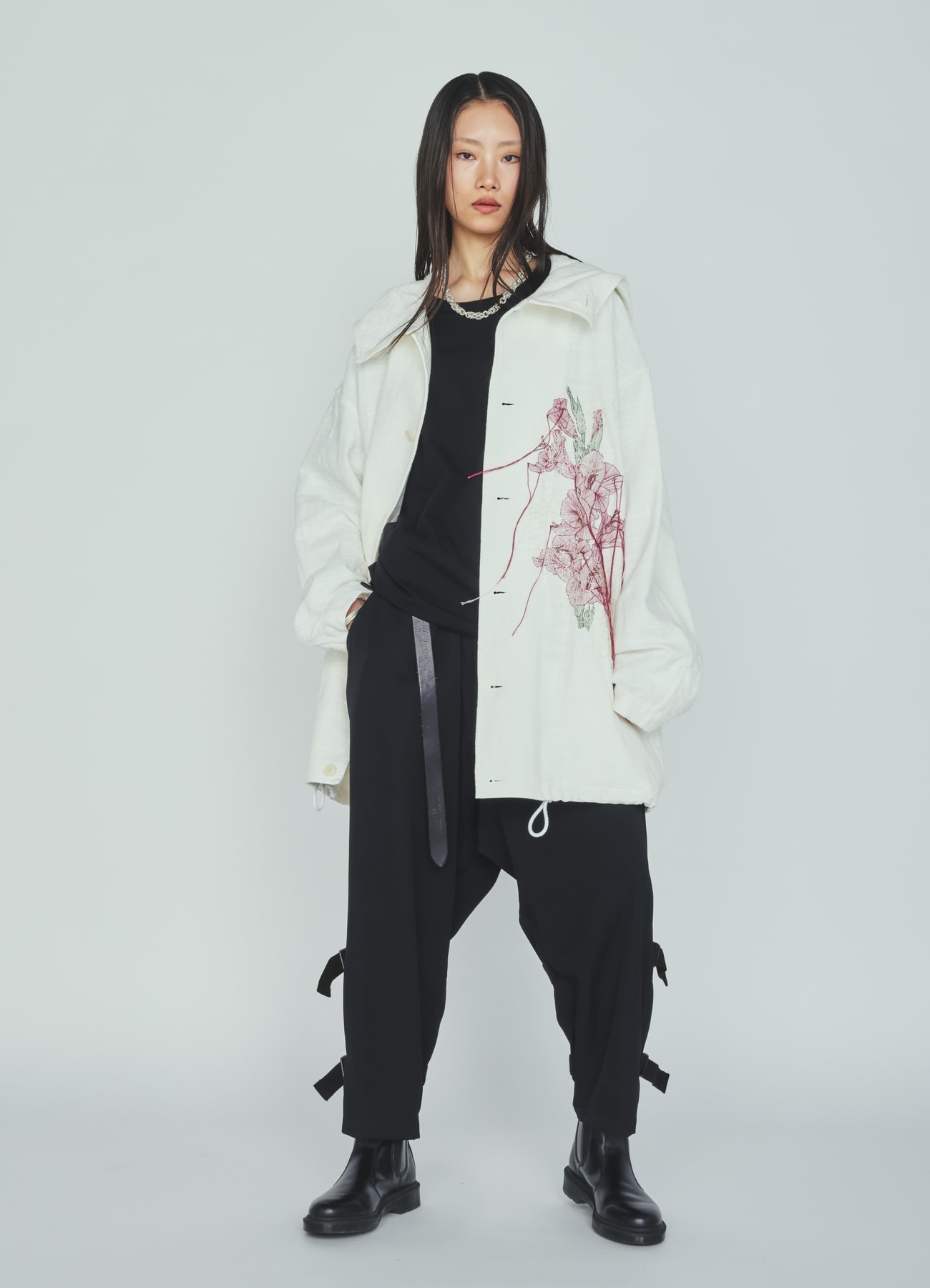COTTON/LINEN FLOWER EMBROIDERY PARKA
