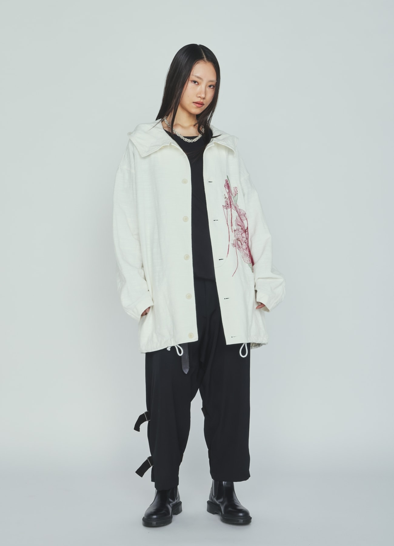 COTTON/LINEN FLOWER EMBROIDERY PARKA