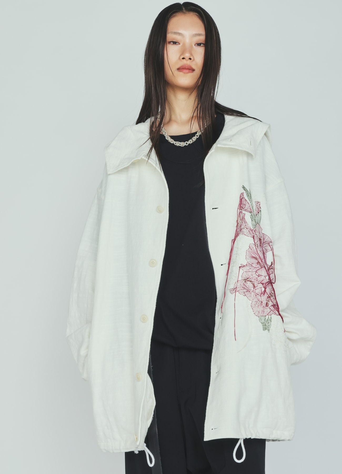 COTTON/LINEN FLOWER EMBROIDERY PARKA