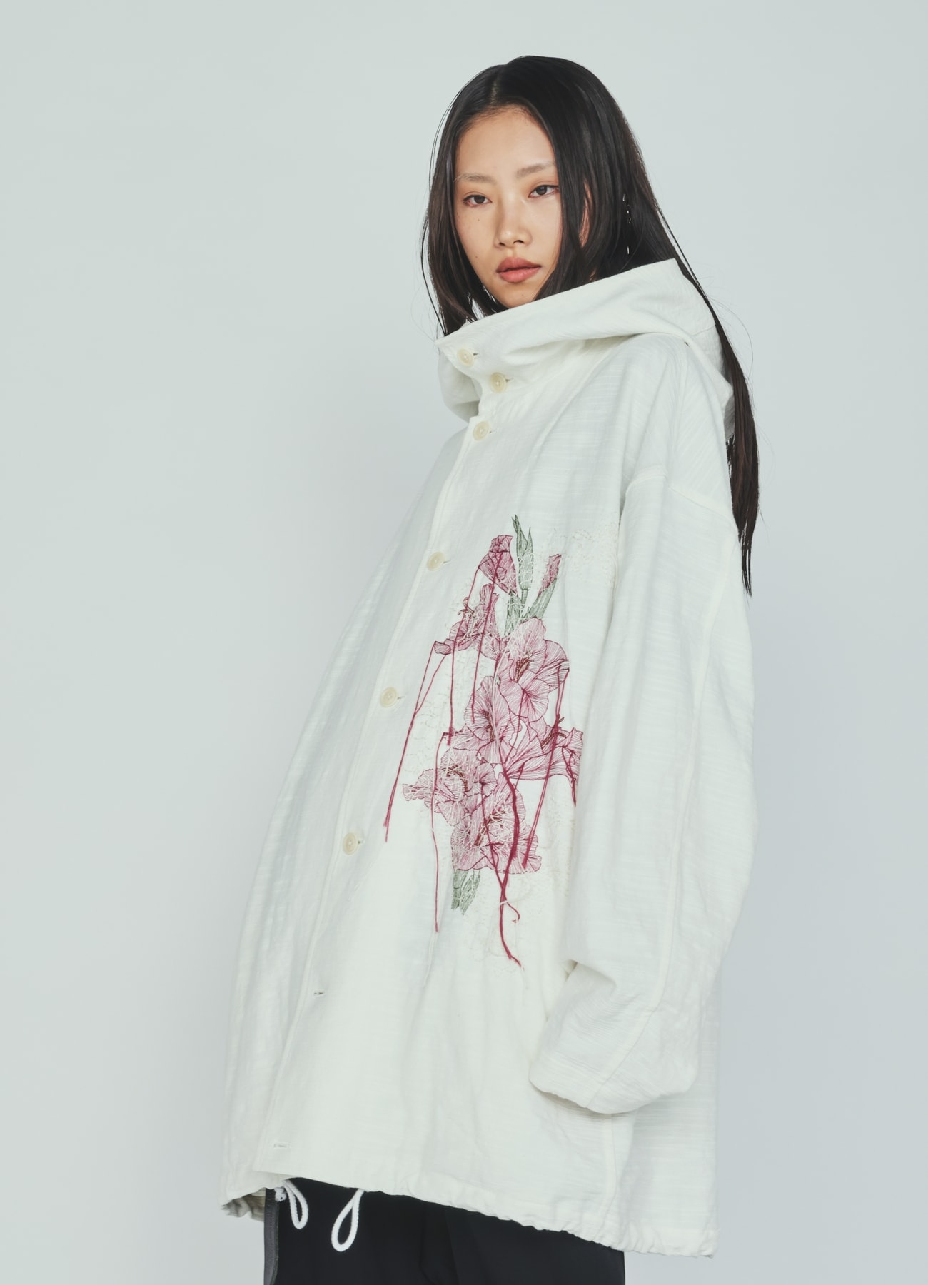 COTTON/LINEN FLOWER EMBROIDERY PARKA