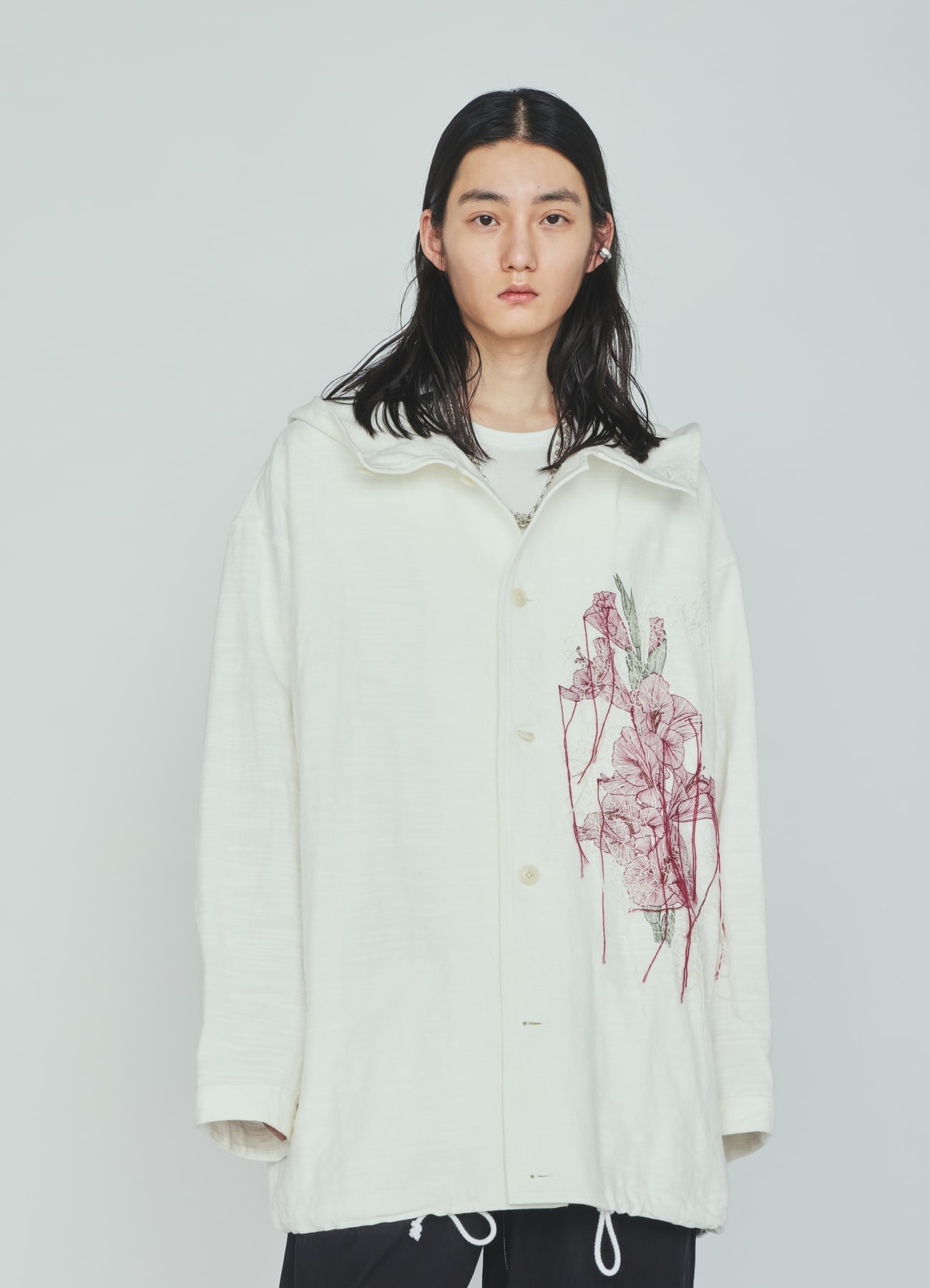 COTTON/LINEN FLOWER EMBROIDERY PARKA