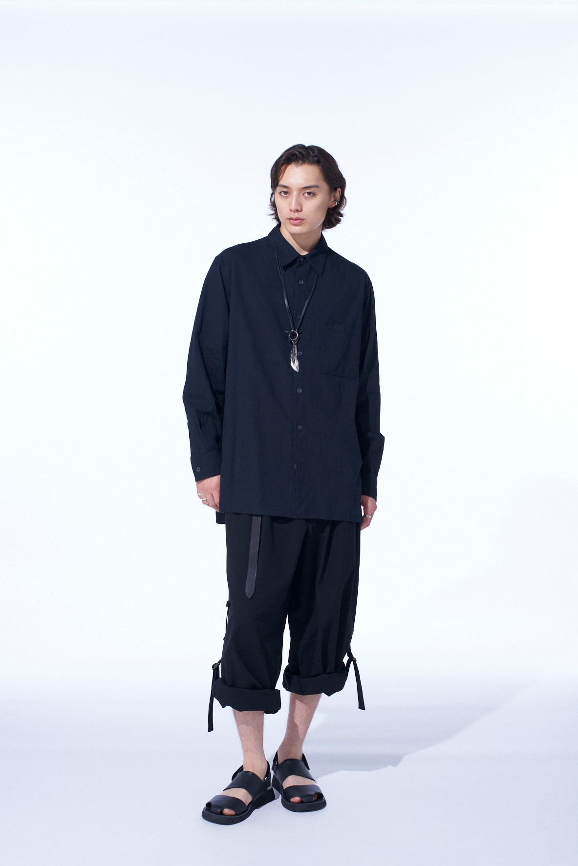 COTTON/LINEN POPLIN LOOSE-FIT REGULAR COLLAR SHIRT