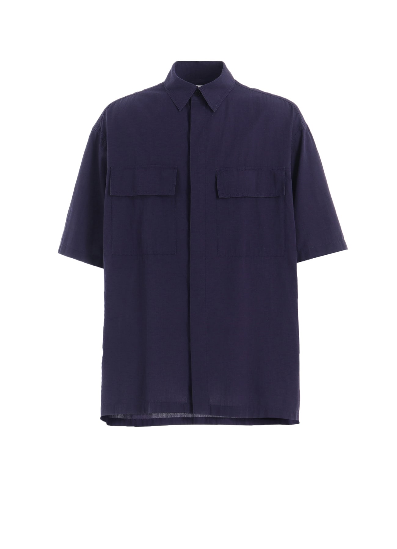 BROADCLOTH CHAMBRAY FLAP POCKETS OVERSIZED SHORT-SLEEVE SHIRT