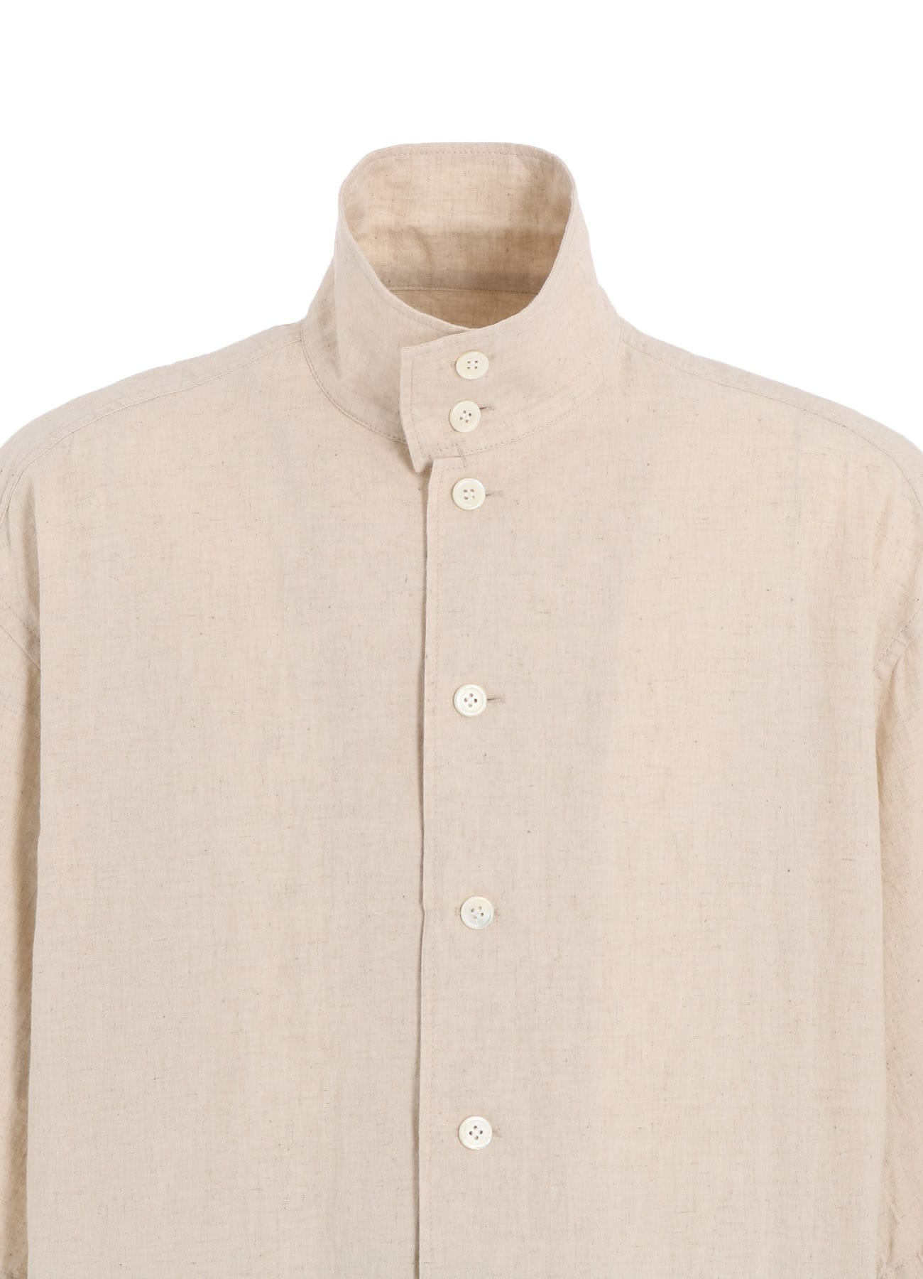 COTTON/LINEN POPLIN OVERSIZED STAND COLLAR SHIRT