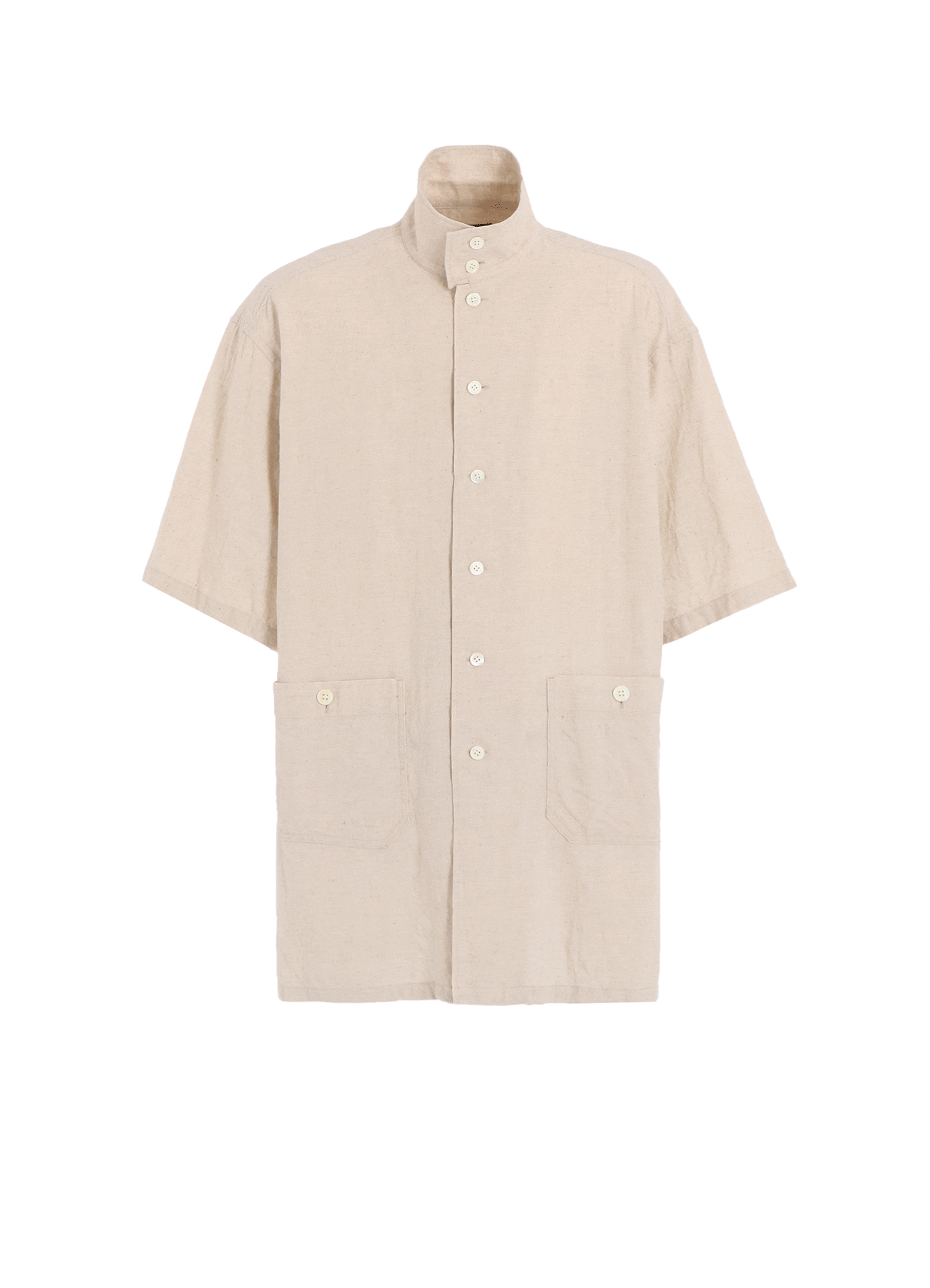 COTTON/LINEN POPLIN OVERSIZED STAND COLLAR SHIRT