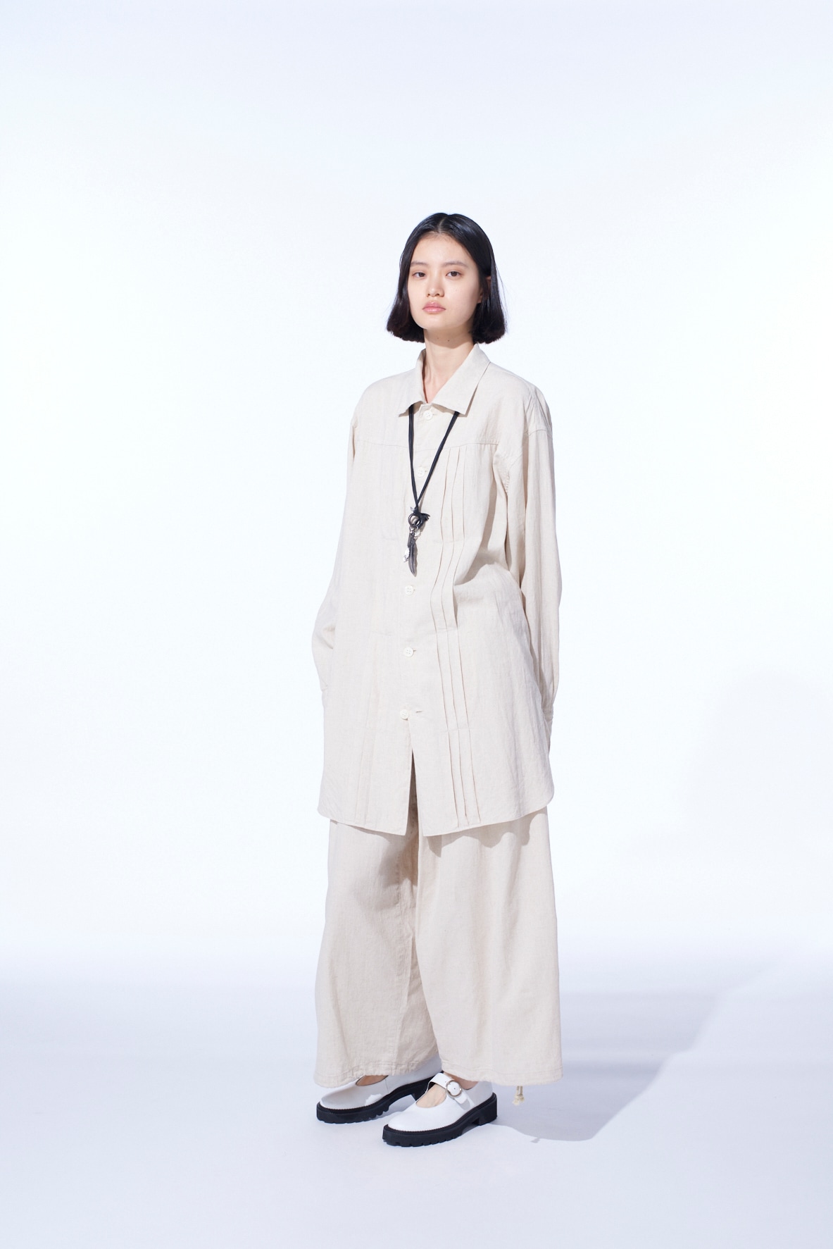 COTTON/LINEN POPLIN PLEATED OVERSIZE SHIRT
