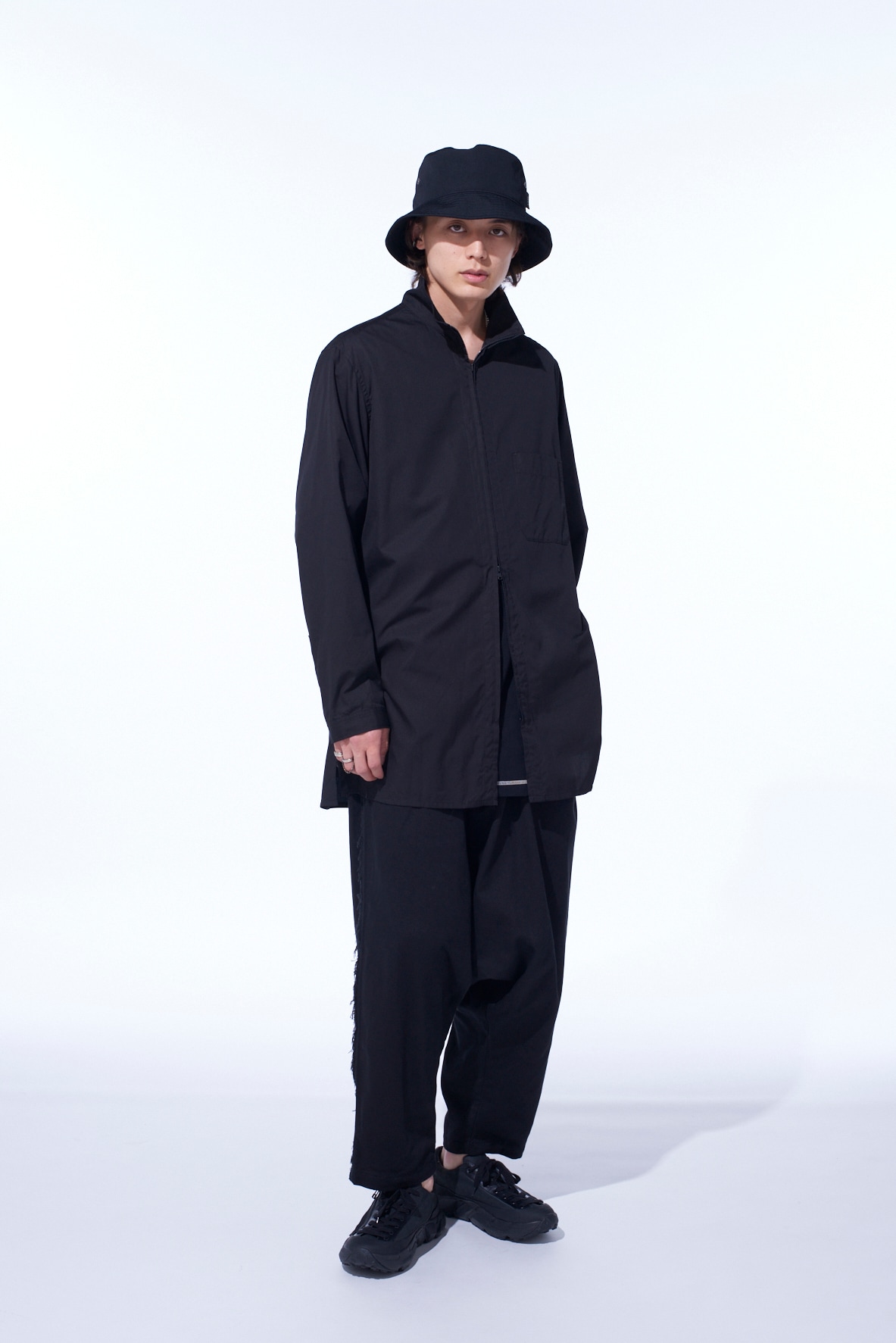 COTTON BROAD STAND COLLAR ZIPPER SHIRT