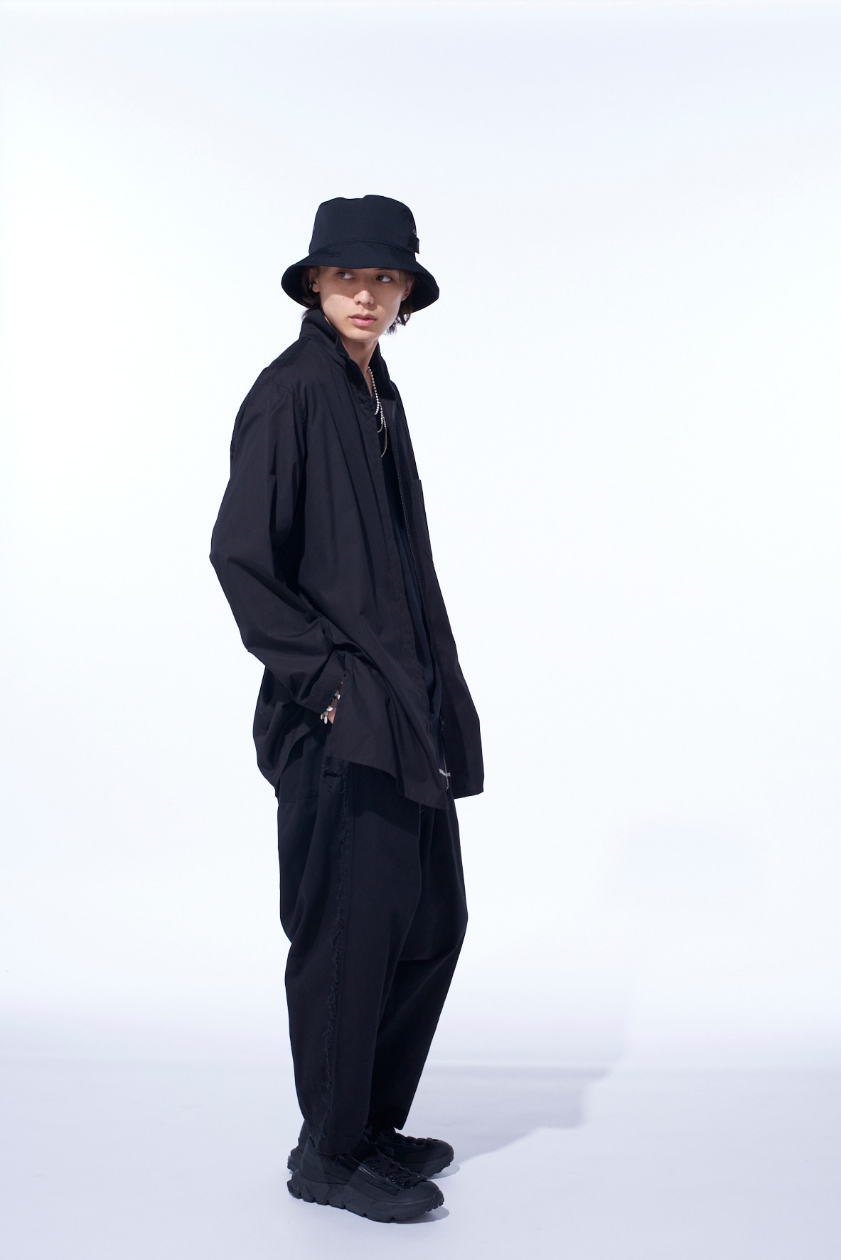 COTTON BROAD STAND COLLAR ZIPPER SHIRT