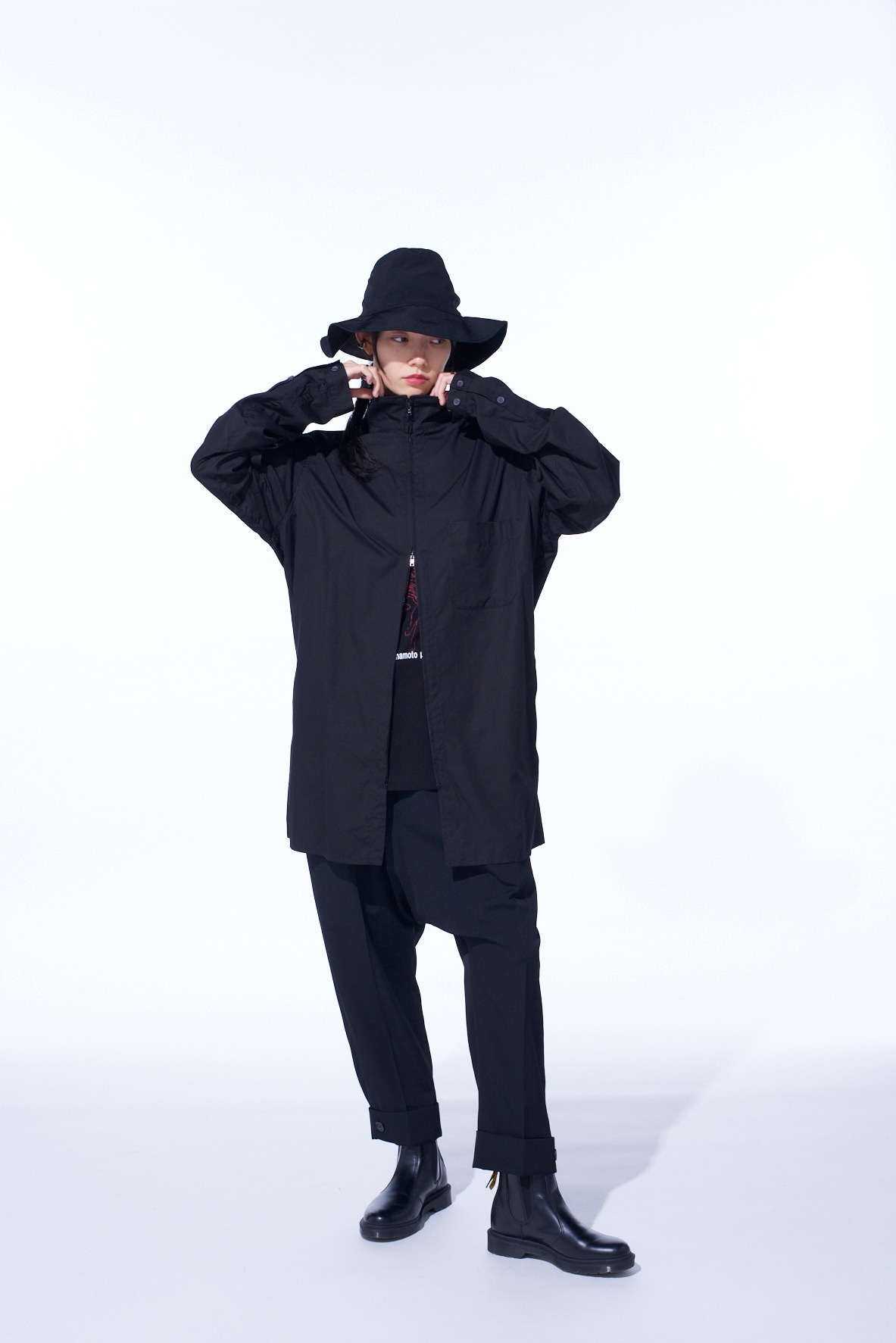 COTTON BROAD STAND COLLAR ZIPPER SHIRT