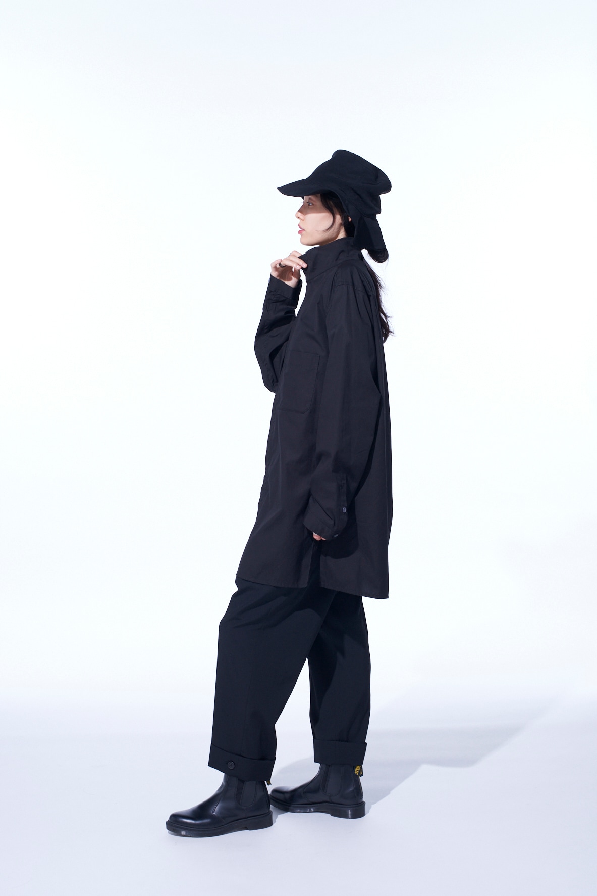 COTTON BROAD STAND COLLAR ZIPPER SHIRT