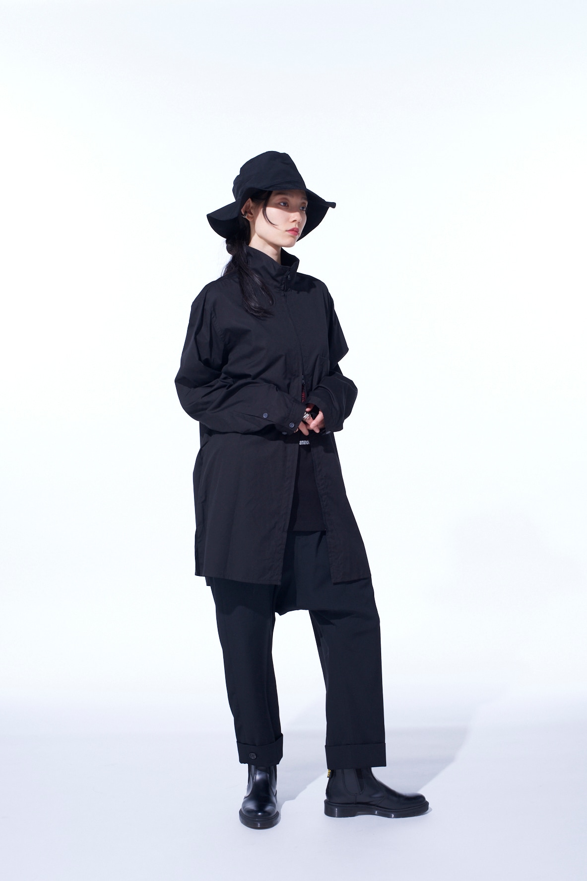 COTTON BROAD STAND COLLAR ZIPPER SHIRT