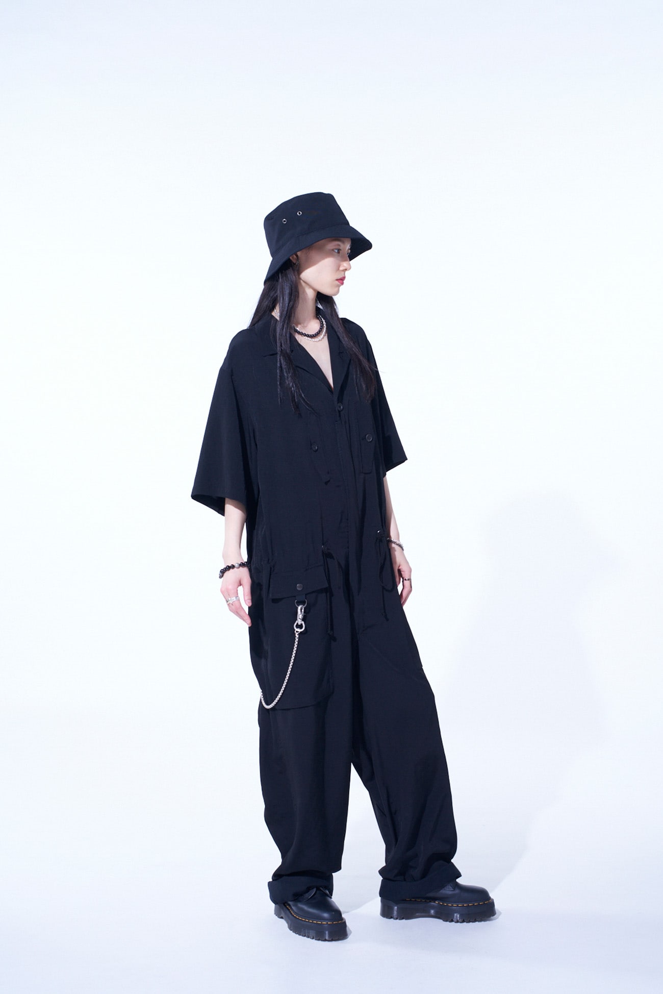 CREPE de CHINE SHORT SLEEVE MILITARY ALL-IN-ONE
