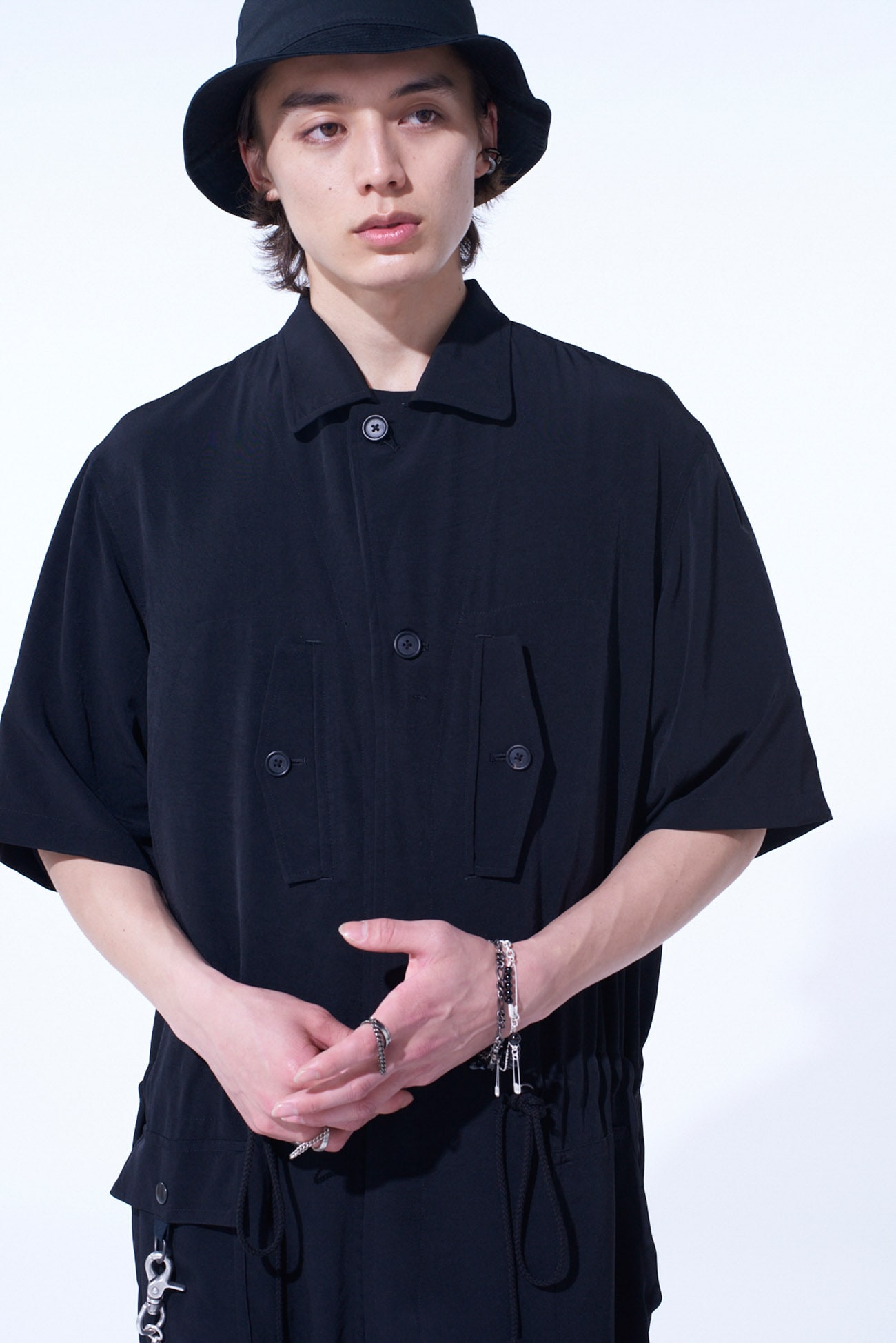 CREPE de CHINE SHORT SLEEVE MILITARY ALL-IN-ONE