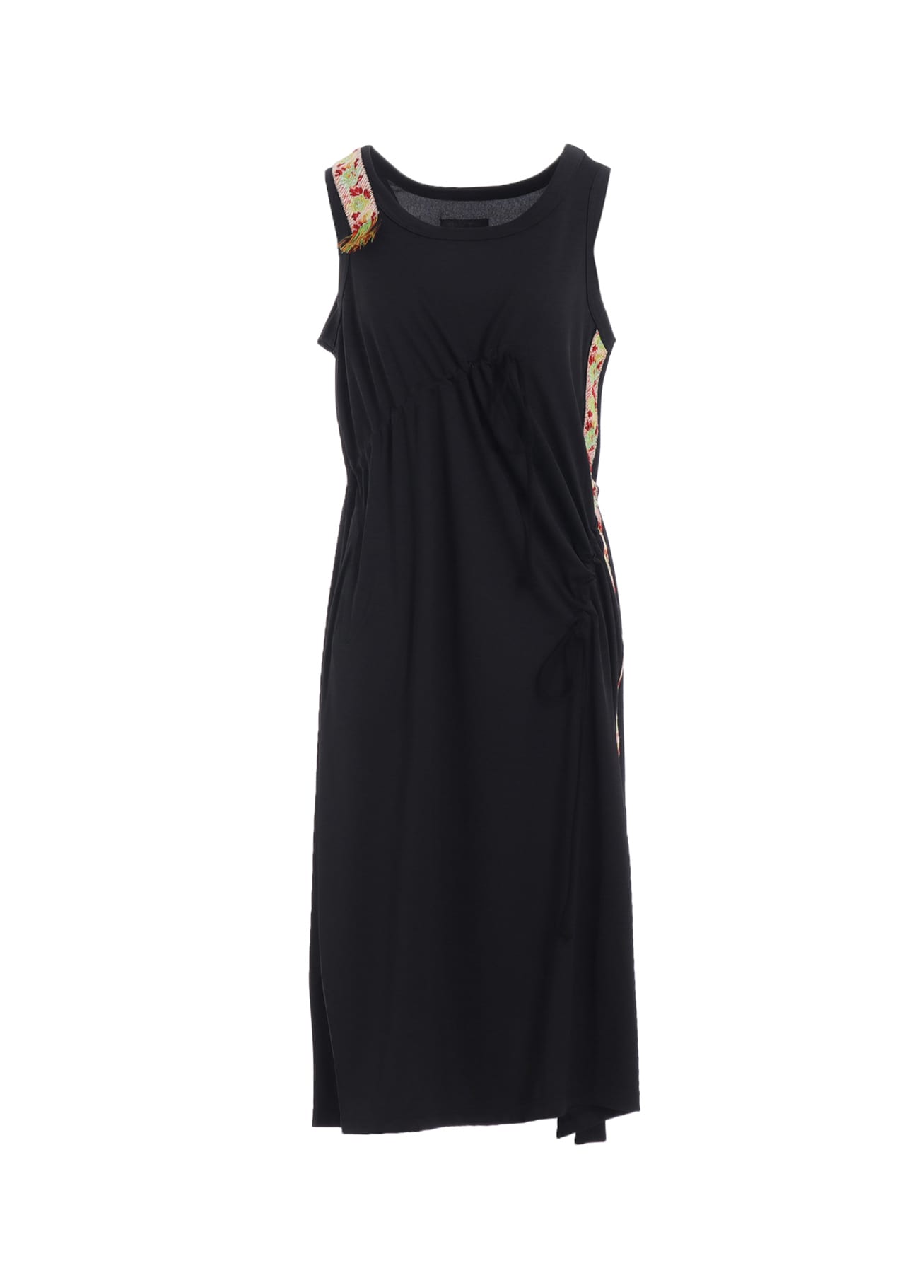 PE/SMOOTH JERSEY STRINGS GATHERED DRESS WITH TYROLEAN TAPES
