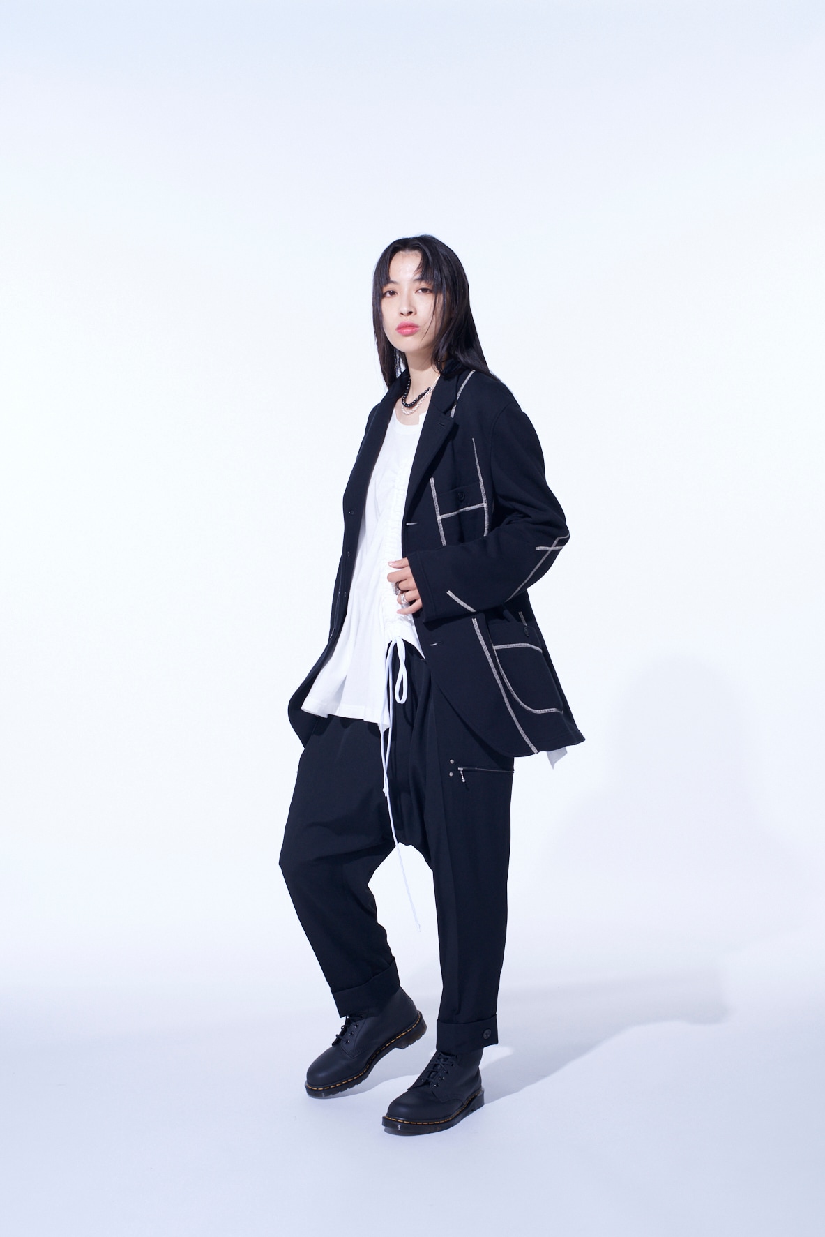 FRENCH TERRY RANDOM STITCH 4 BUTTON JACKET