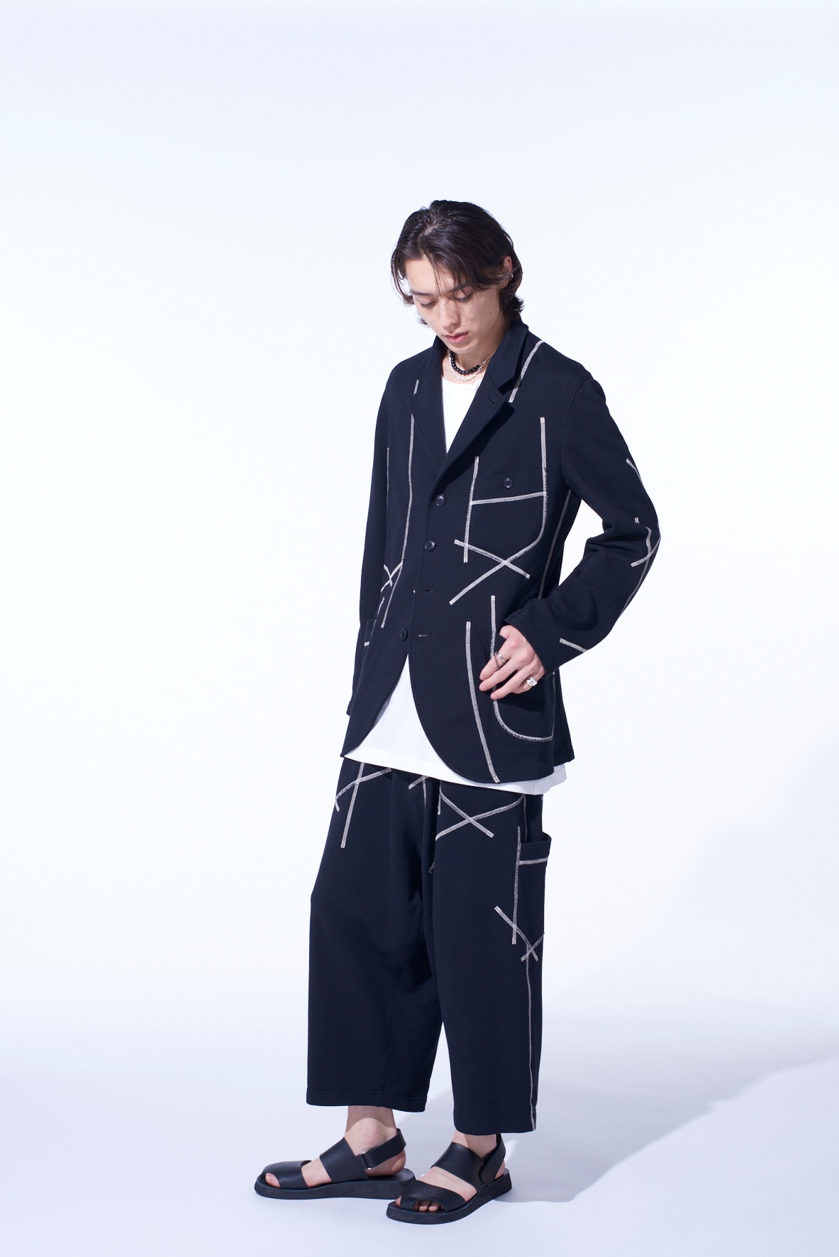 FRENCH TERRY RANDOM STITCH 4 BUTTON JACKET