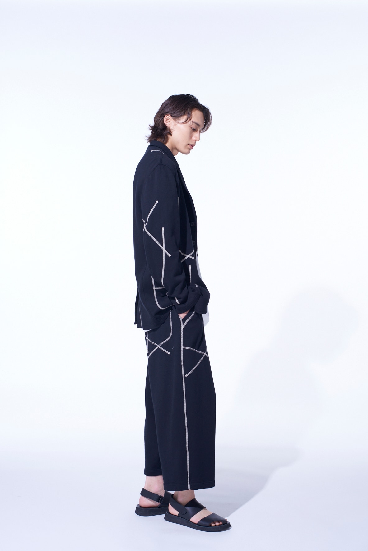 FRENCH TERRY RANDOM STITCH 4 BUTTON JACKET