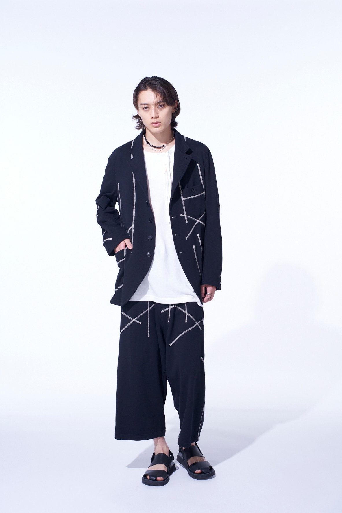 FRENCH TERRY RANDOM STITCH 4 BUTTON JACKET