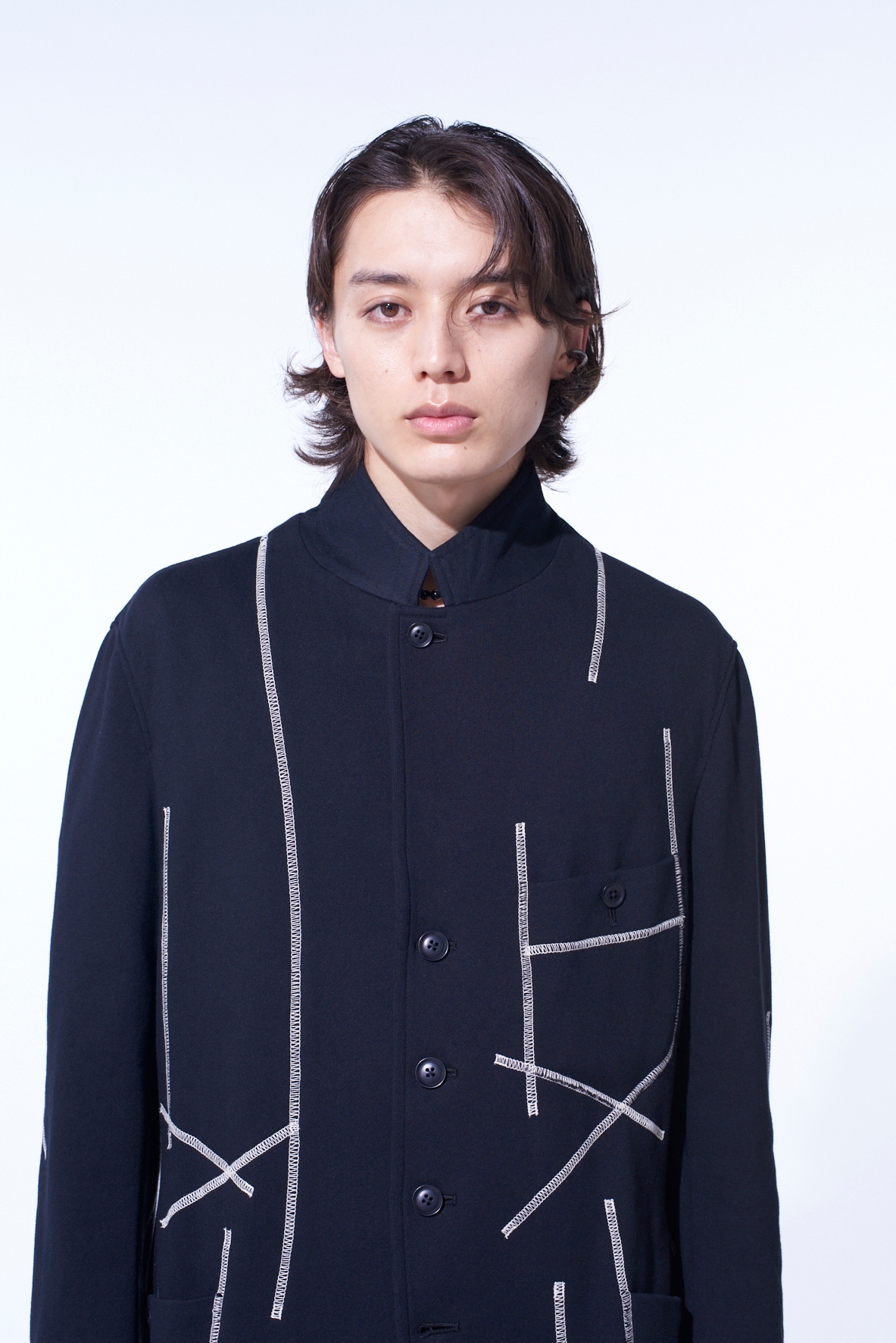 FRENCH TERRY RANDOM STITCH 4 BUTTON JACKET