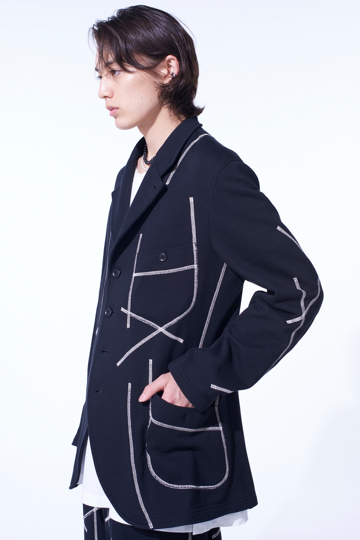 FRENCH TERRY RANDOM STITCH 4 BUTTON JACKET