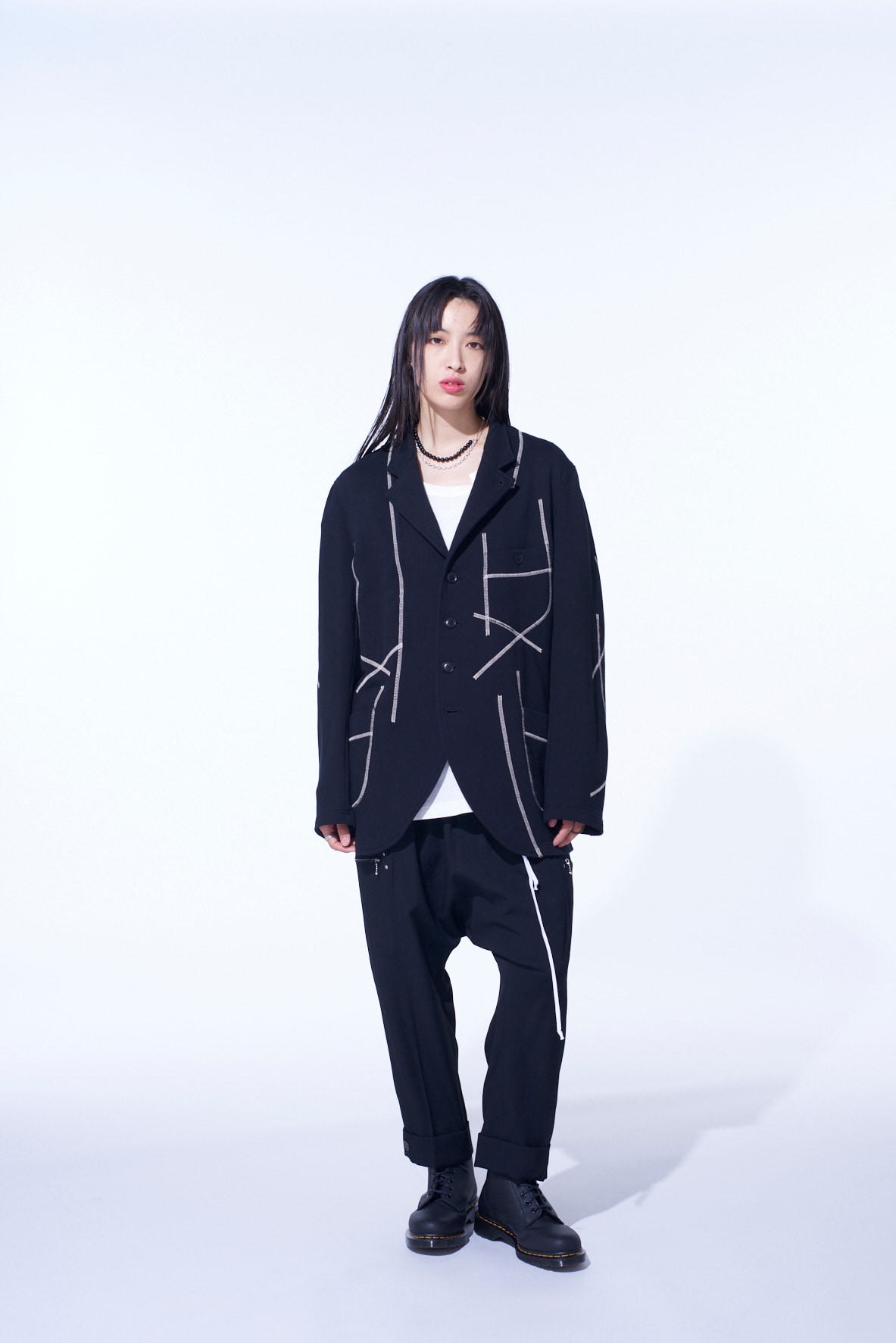 FRENCH TERRY RANDOM STITCH 4 BUTTON JACKET