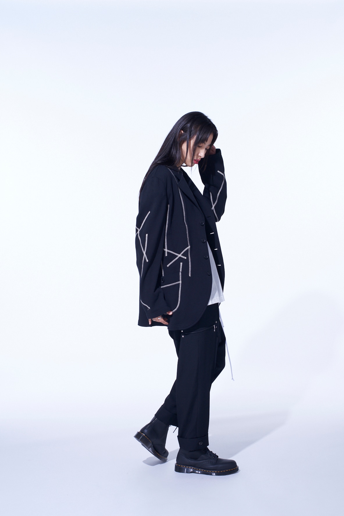 FRENCH TERRY RANDOM STITCH 4 BUTTON JACKET