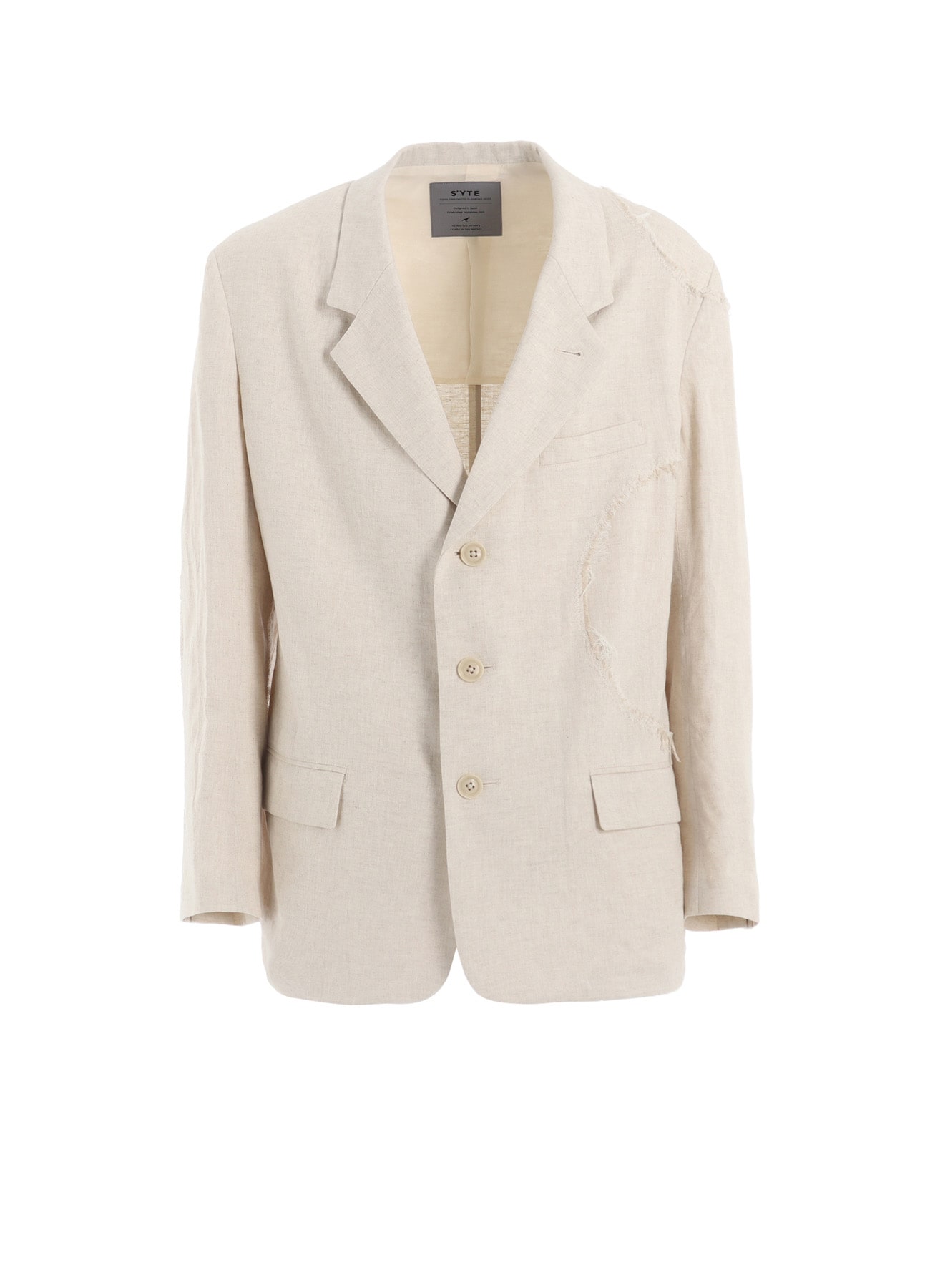LINEN/COTTON HERRINGBONE ZIGZAG CUT-OUT JACKET