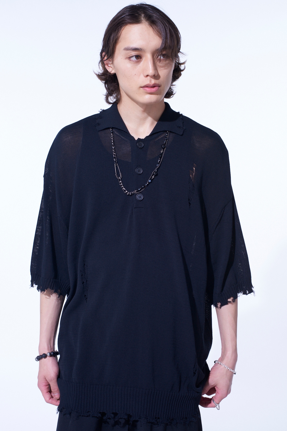 COMPACT TWIST 10G DAMAGED KNITTED POLO SHIRT