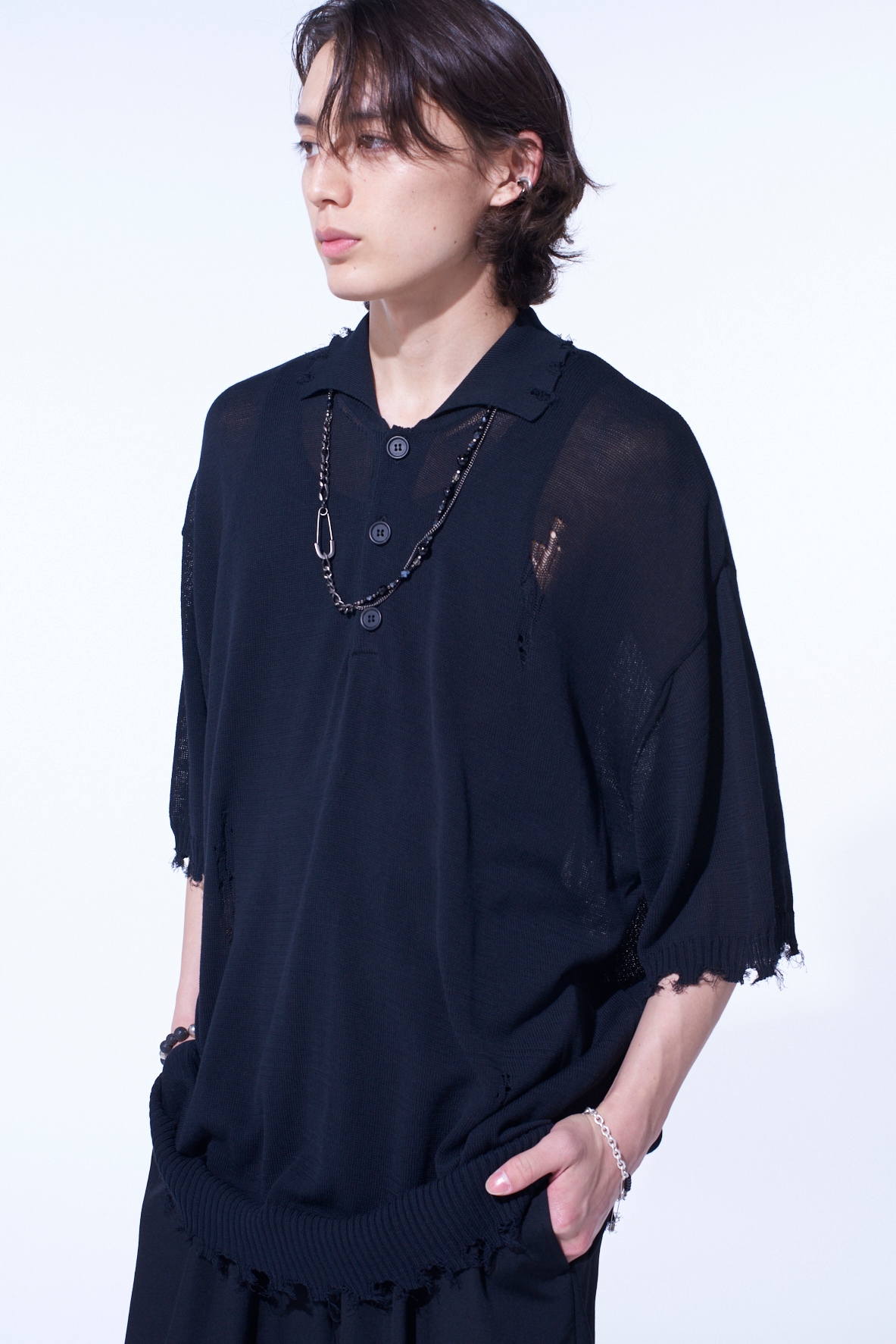 COMPACT TWIST 10G DAMAGED KNITTED POLO SHIRT