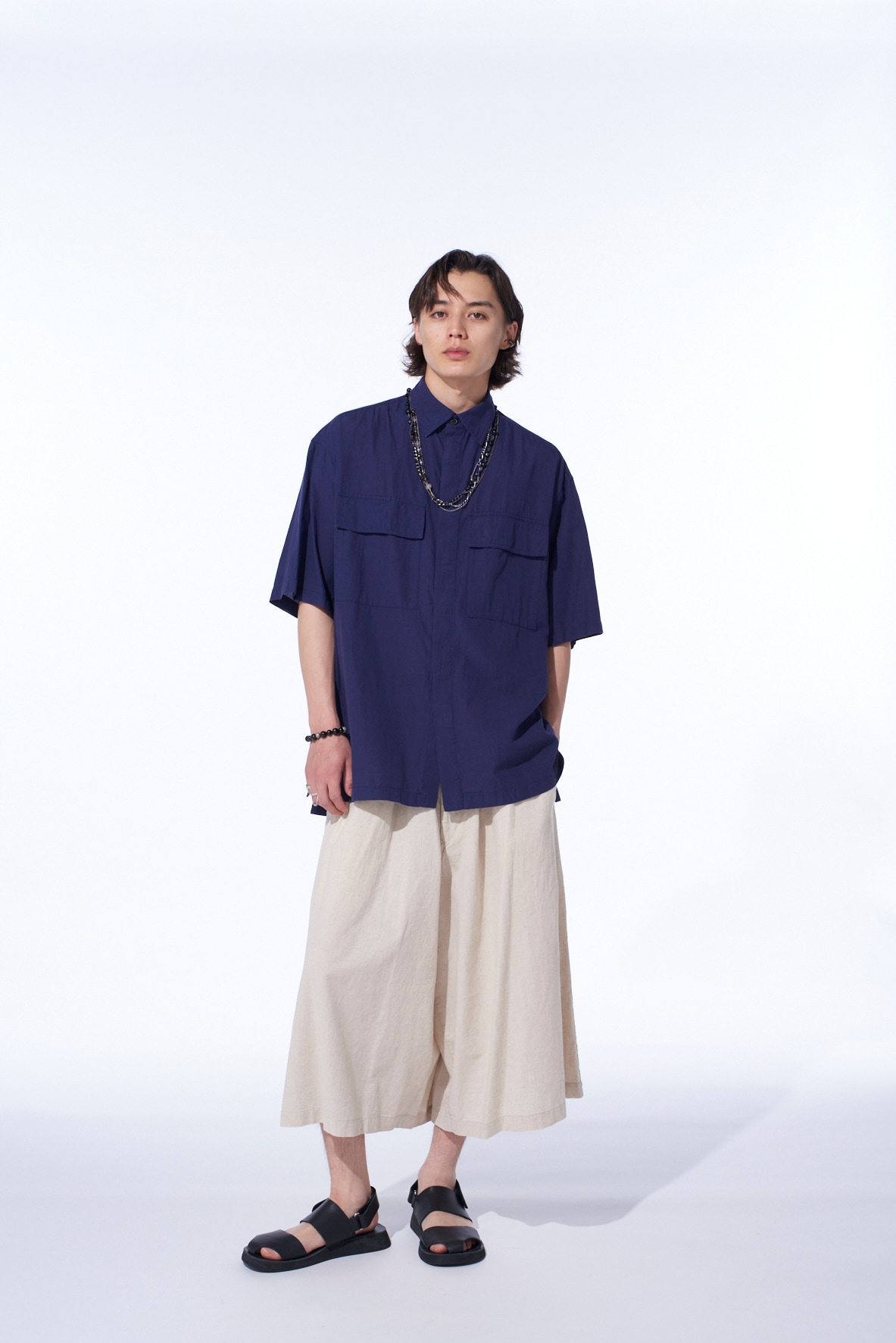 COTTON/LINEN POPLIN CULOTTE PANTS