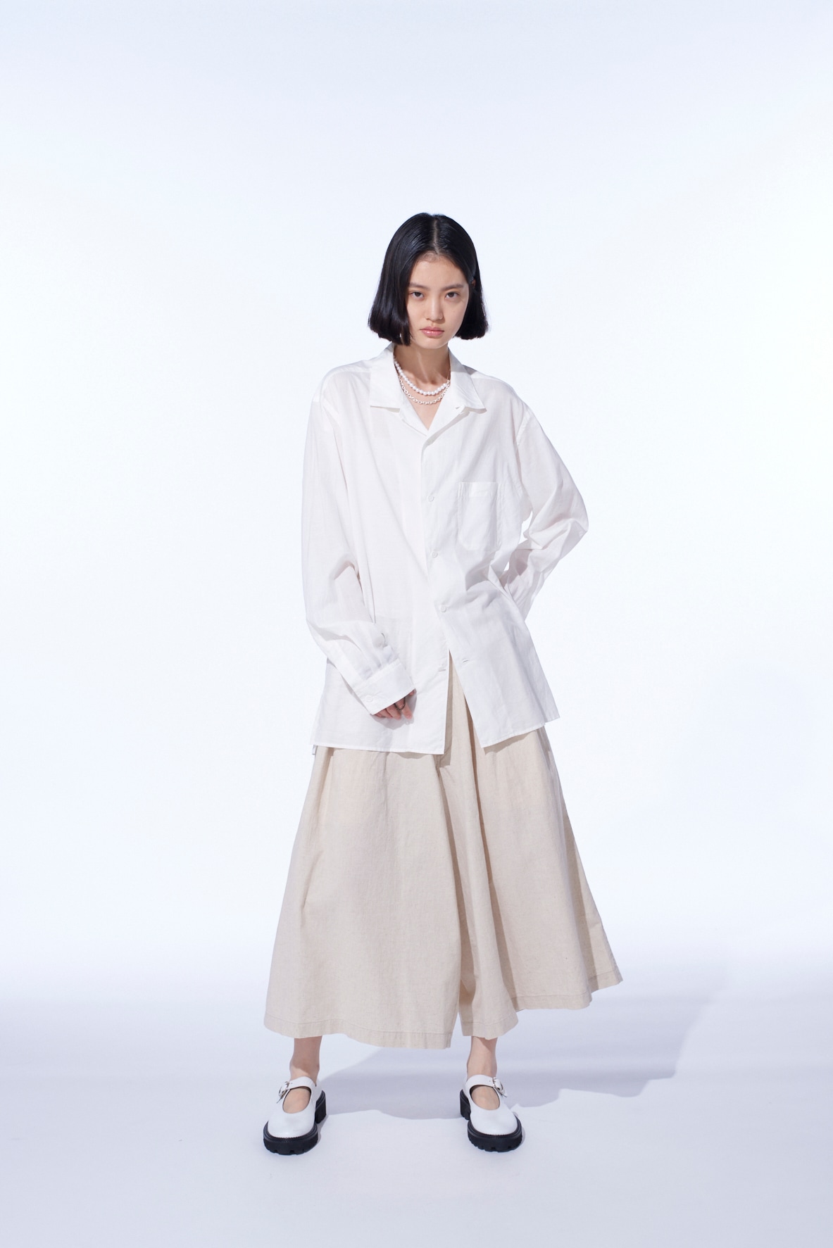 COTTON/LINEN POPLIN CULOTTE PANTS