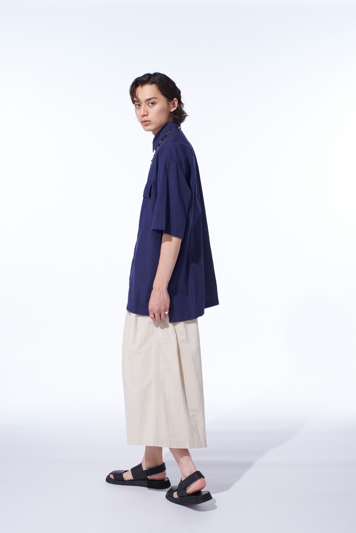 COTTON/LINEN POPLIN CULOTTE PANTS