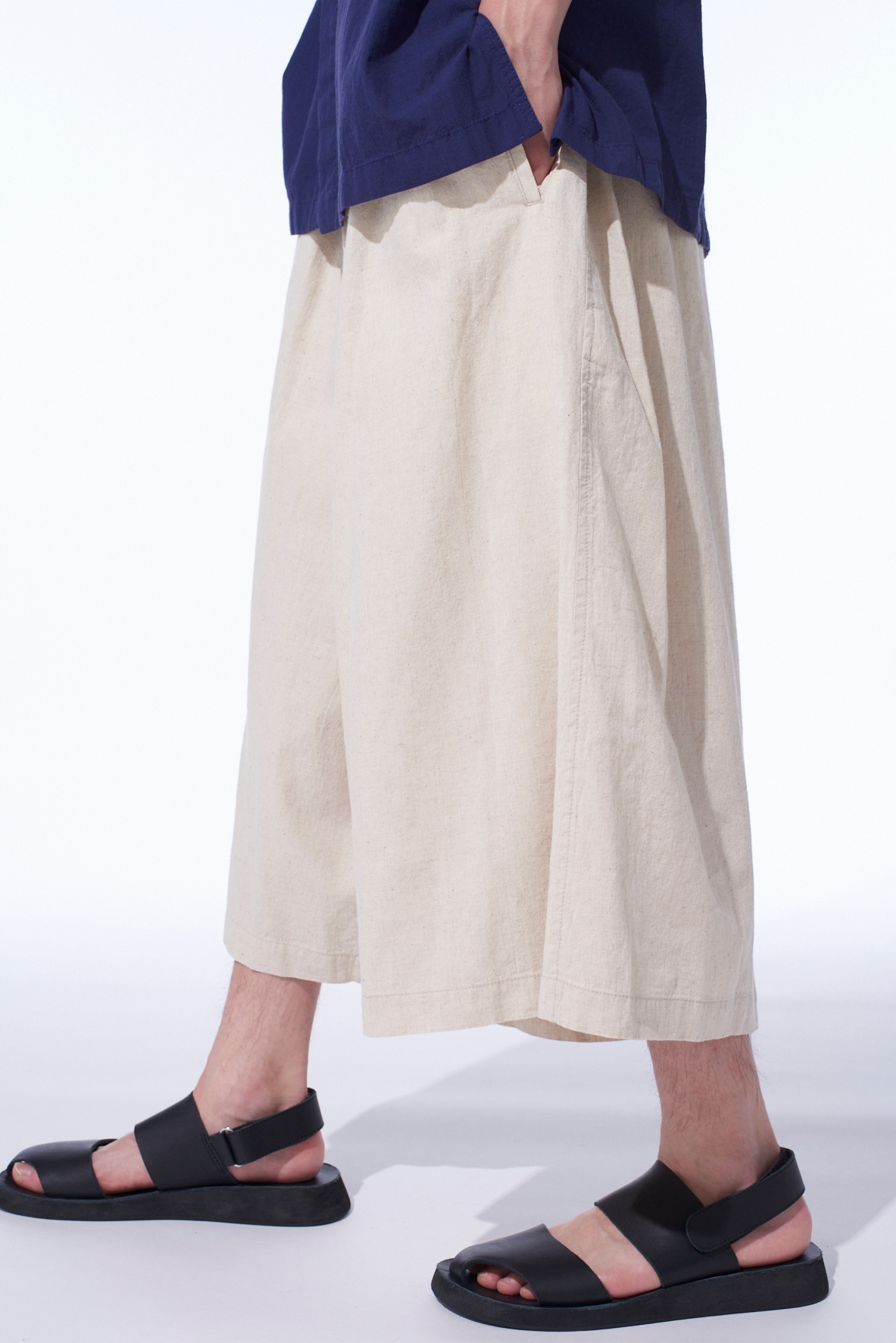 COTTON/LINEN POPLIN CULOTTE PANTS