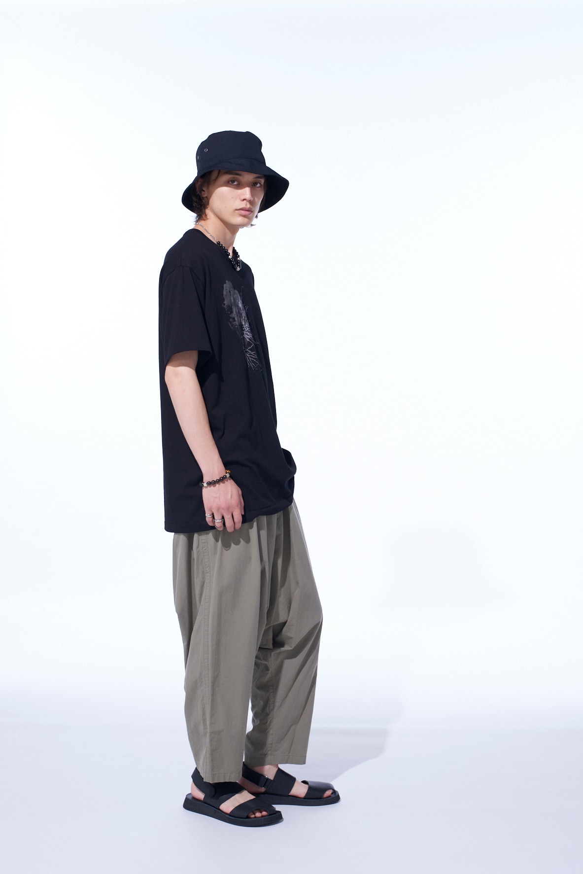BRUSHED WASHER FINISH BROAD SAROUEL PANTS(M Khaki): S'YTE