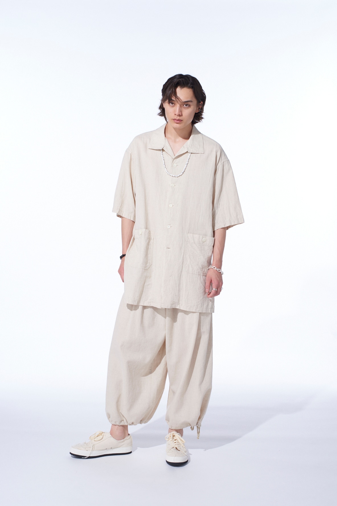 COTTON/LINEN POPLIN BALLOON PANTS