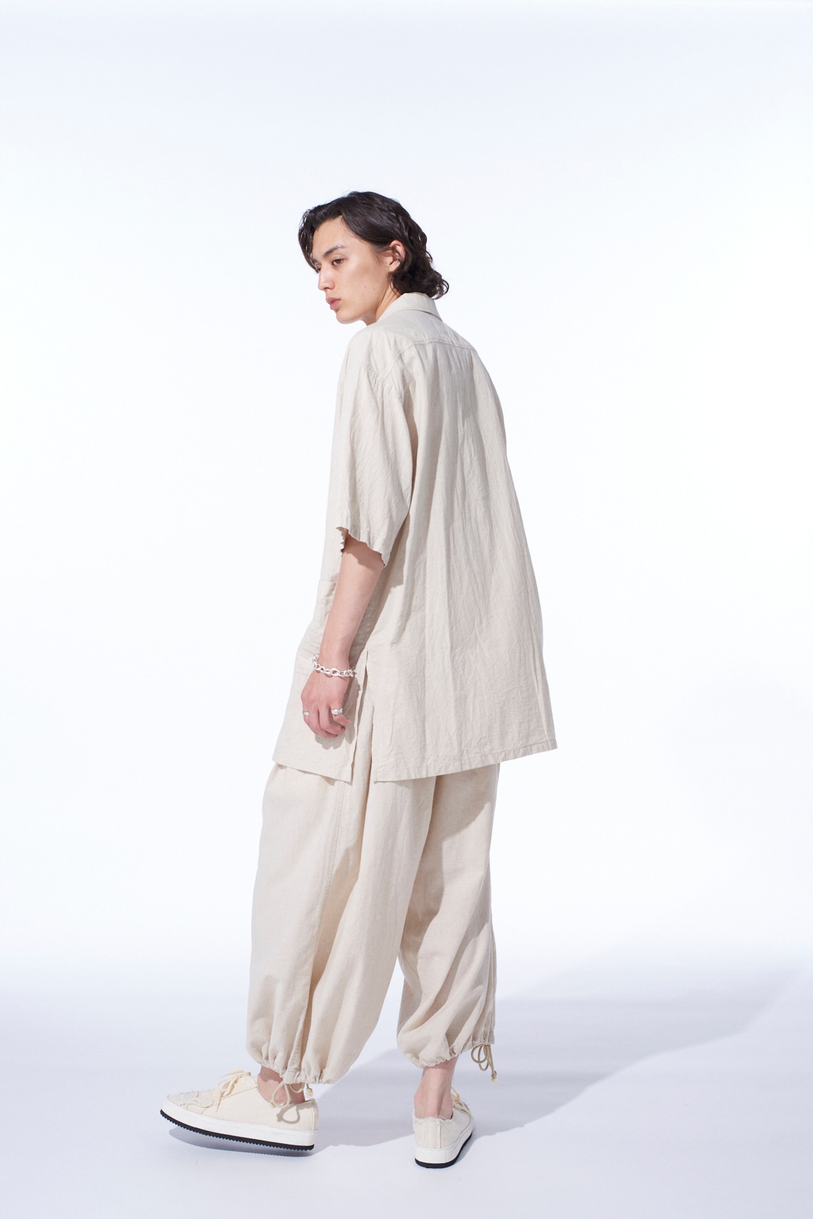 COTTON/LINEN POPLIN BALLOON PANTS