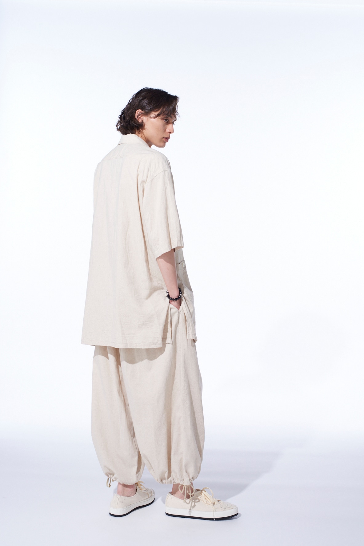 COTTON/LINEN POPLIN BALLOON PANTS