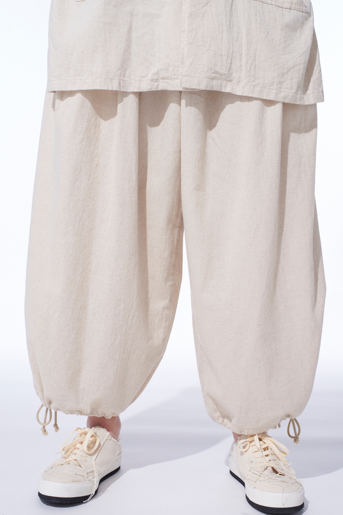 COTTON/LINEN POPLIN BALLOON PANTS